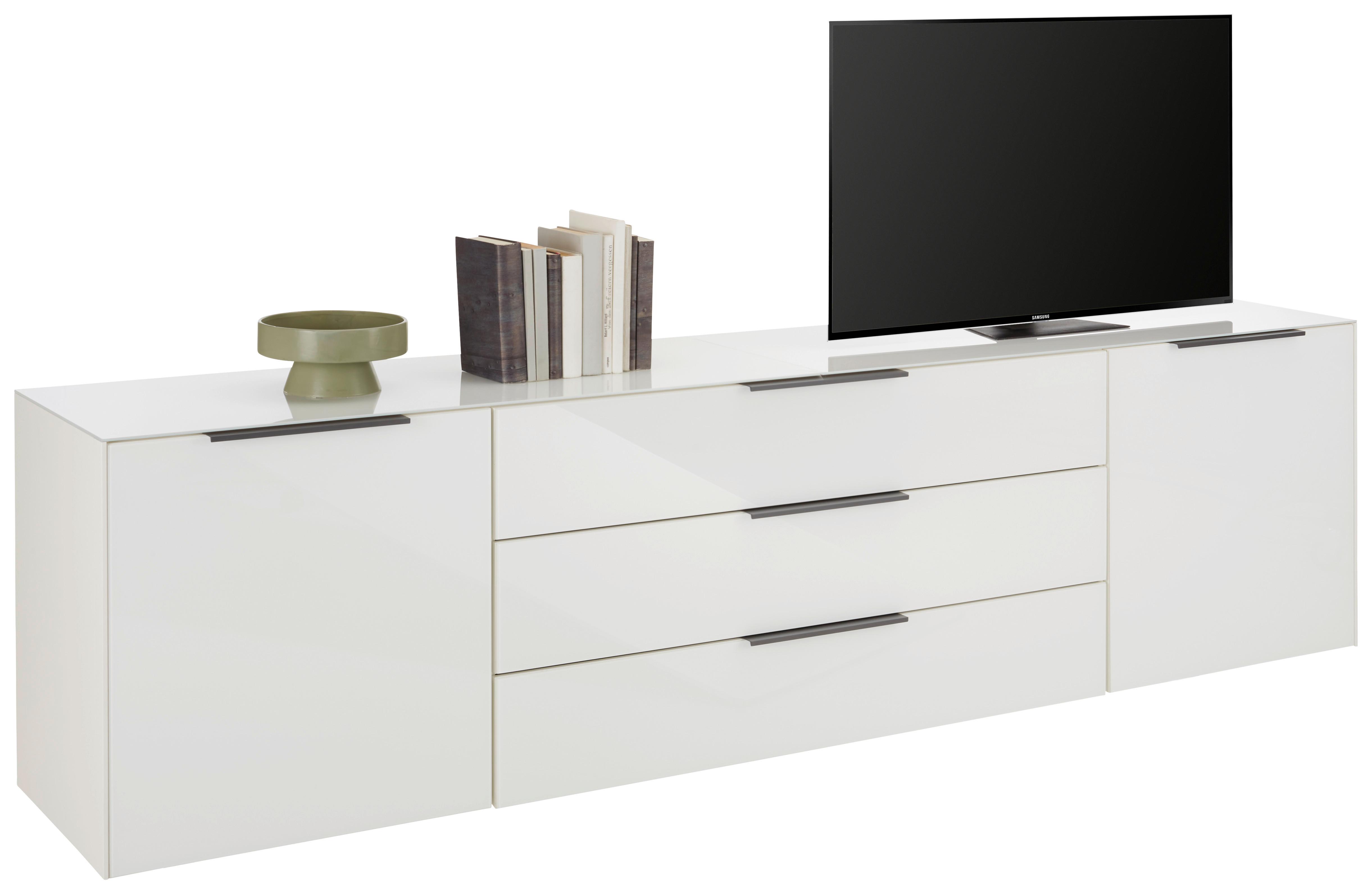 Tv-szekrény Max Box - nemesacélszínű/fehér, Modern, faalapú anyag/Üveg (235/63/45cm) - Premium Living