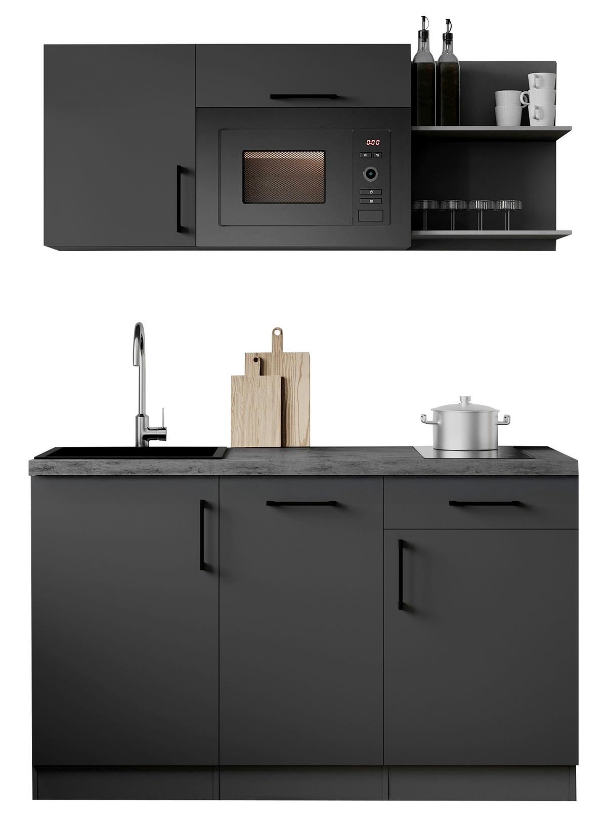 Miniküche Oliver m. Geräten ca. 145cm Grau - Grau, Trend, Holzwerkstoff/Metall (145cm) - Respekta