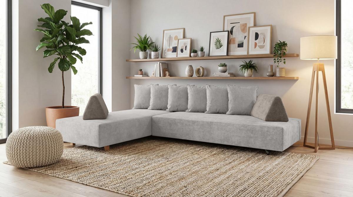 Boxspring Kanapéágy Bloom - krémszínű/barna, Modern, műanyag/faalapú anyag (215/79/292cm)