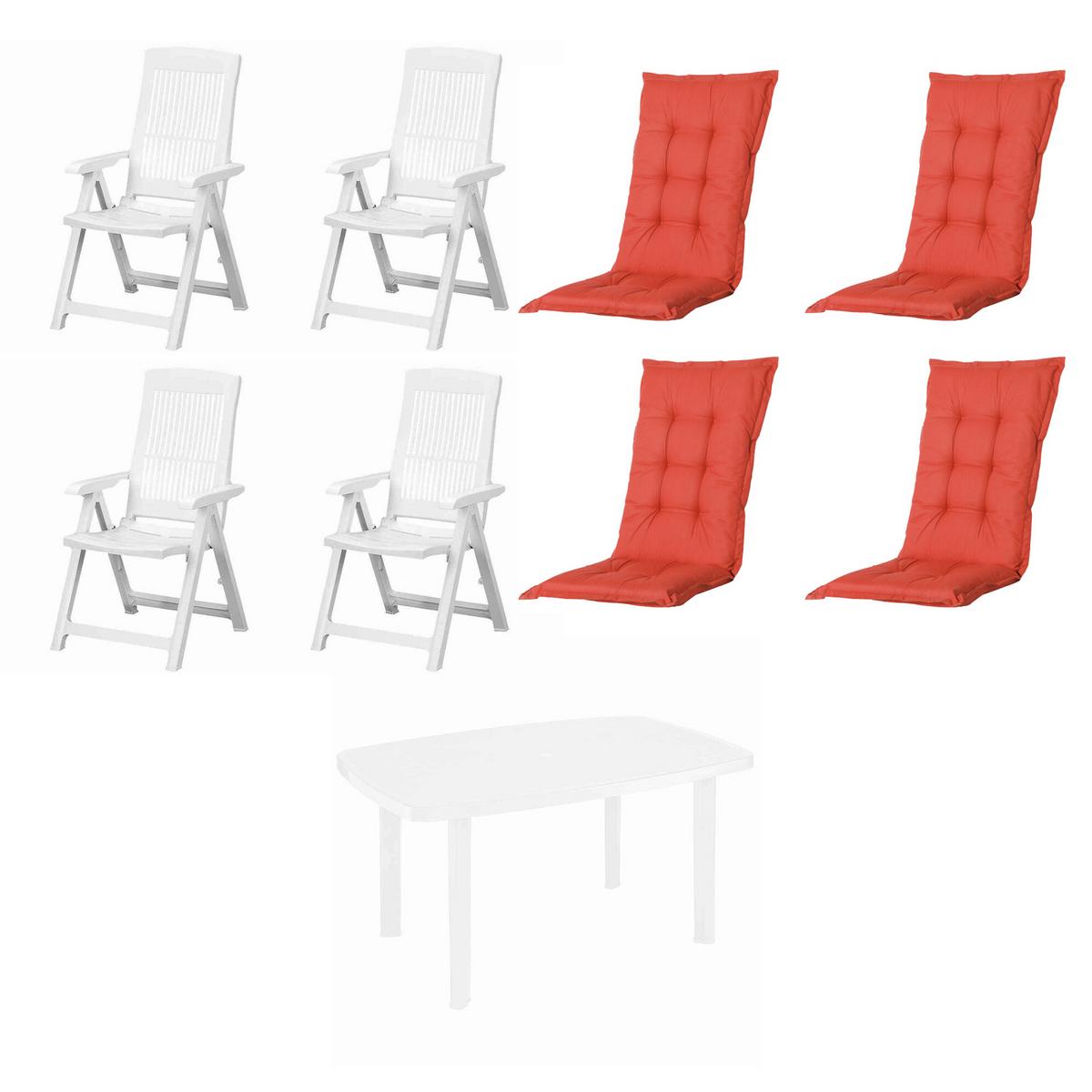 GARTENTISCHGRUPPE TAMPA+FARO+AUFLAGEN - Rot/Weiß, MODERN, Kunststoff/Textil (90/111/140cm) - Gardenson