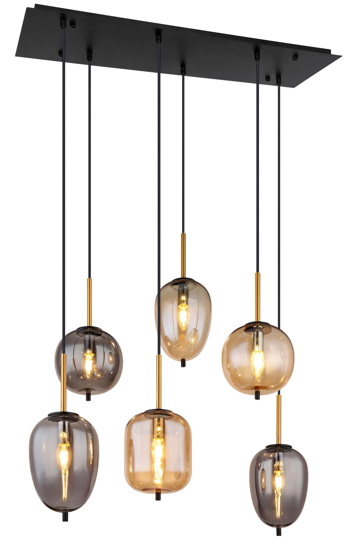 Hängeleuchte Blacky Schwarz/Messing max. 40 Watt - Messingfarben/Schwarz, Design, Glas/Metall (80/34/120cm) - Globo