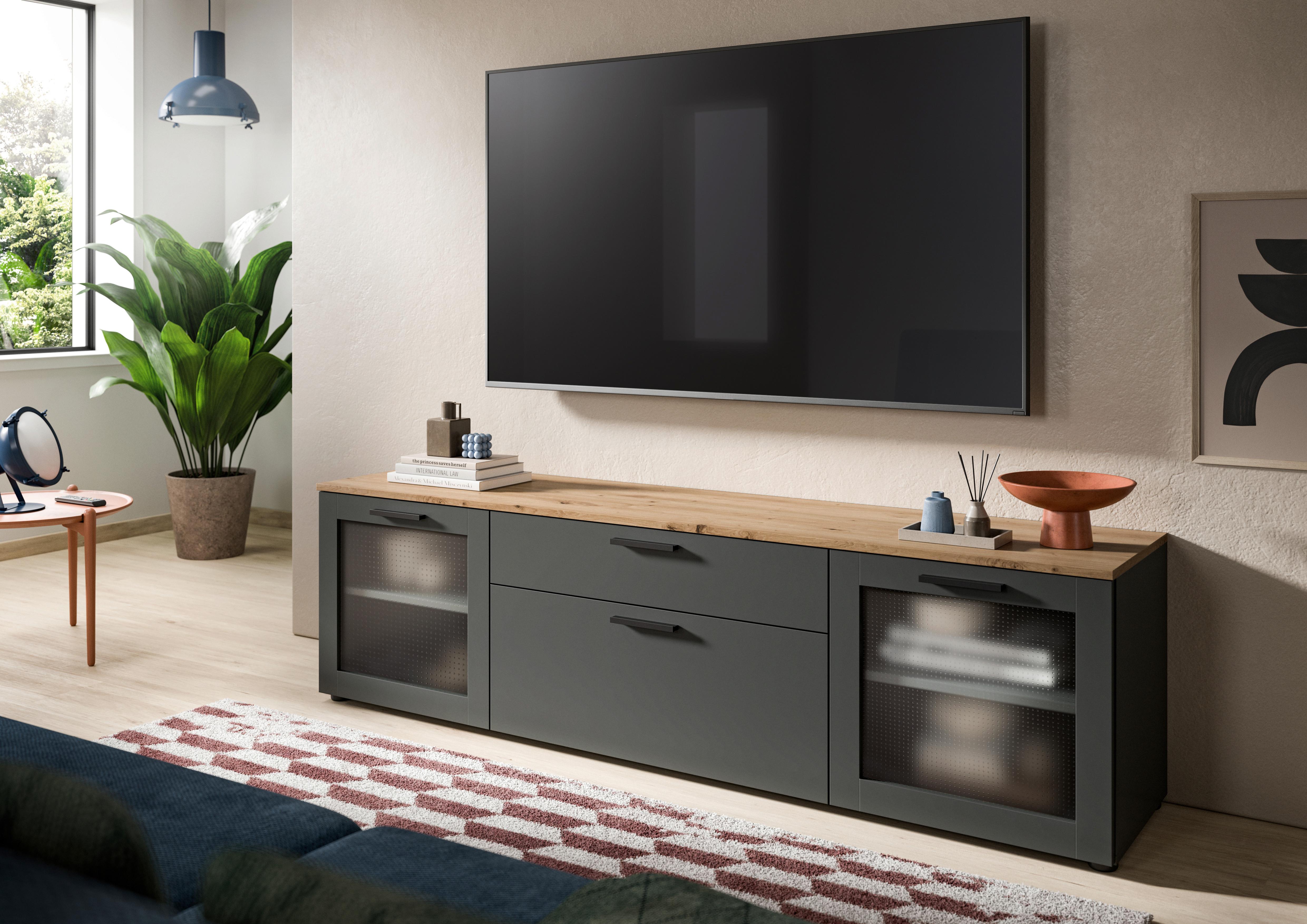 Tv Komoda Niklas - siva/hrast Artisan, Design, staklo/drvni materijal (185/52/40cm) - Modern Living