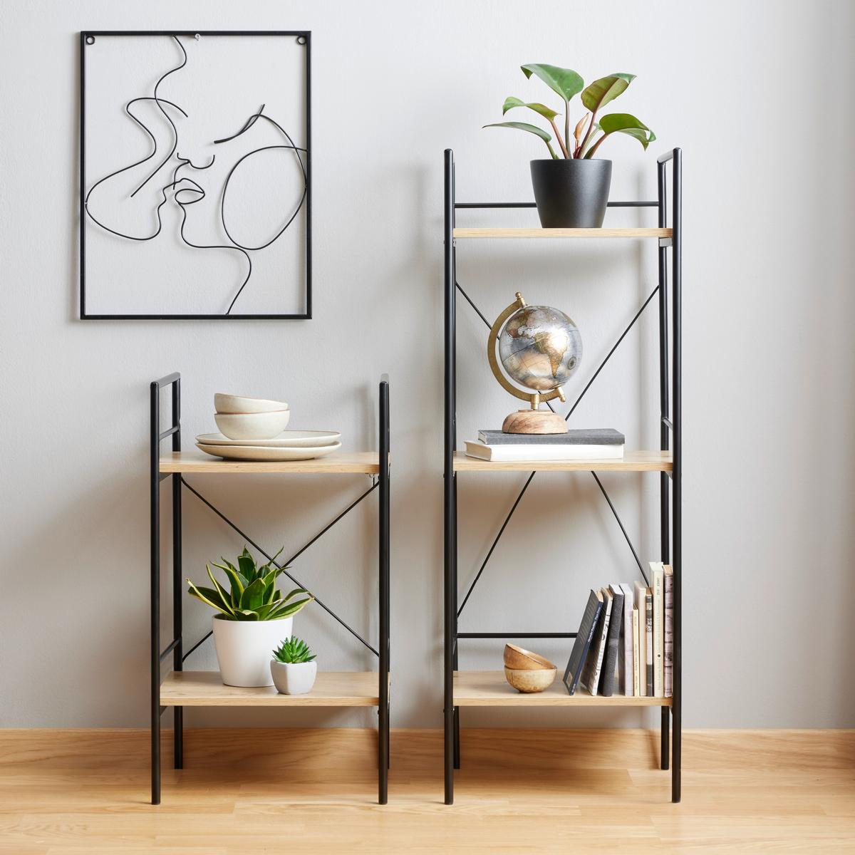 Regal in Schwarz/Eiche - Eichefarben/Schwarz, LIFESTYLE, Holzwerkstoff/Metall (34/62/27cm) - Mömax
