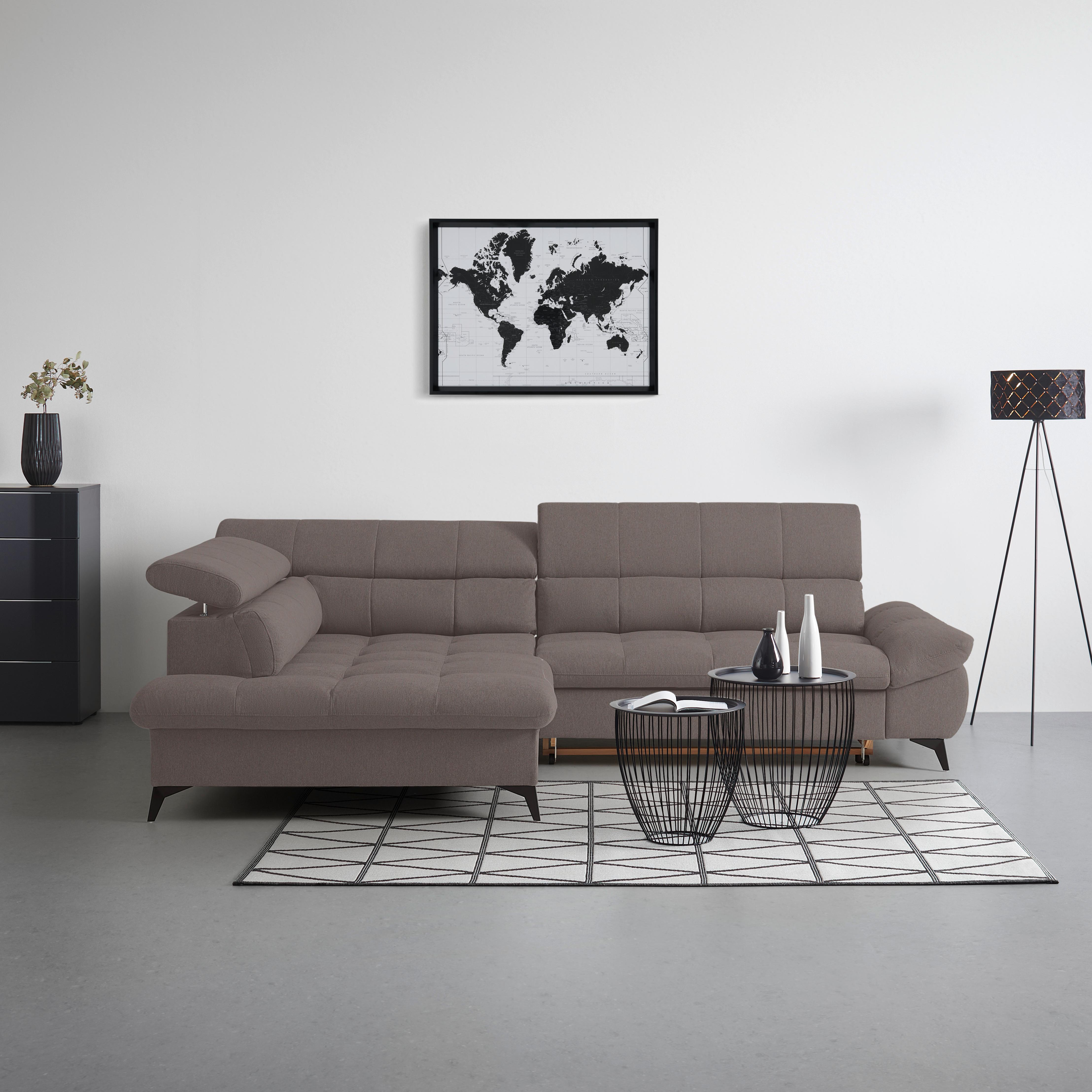 Wohnlandschaft Alberto Graphitfarben - Graphitfarben/Schwarz, MODERN, Textil/Metall (296/78/201cm) - Mömax