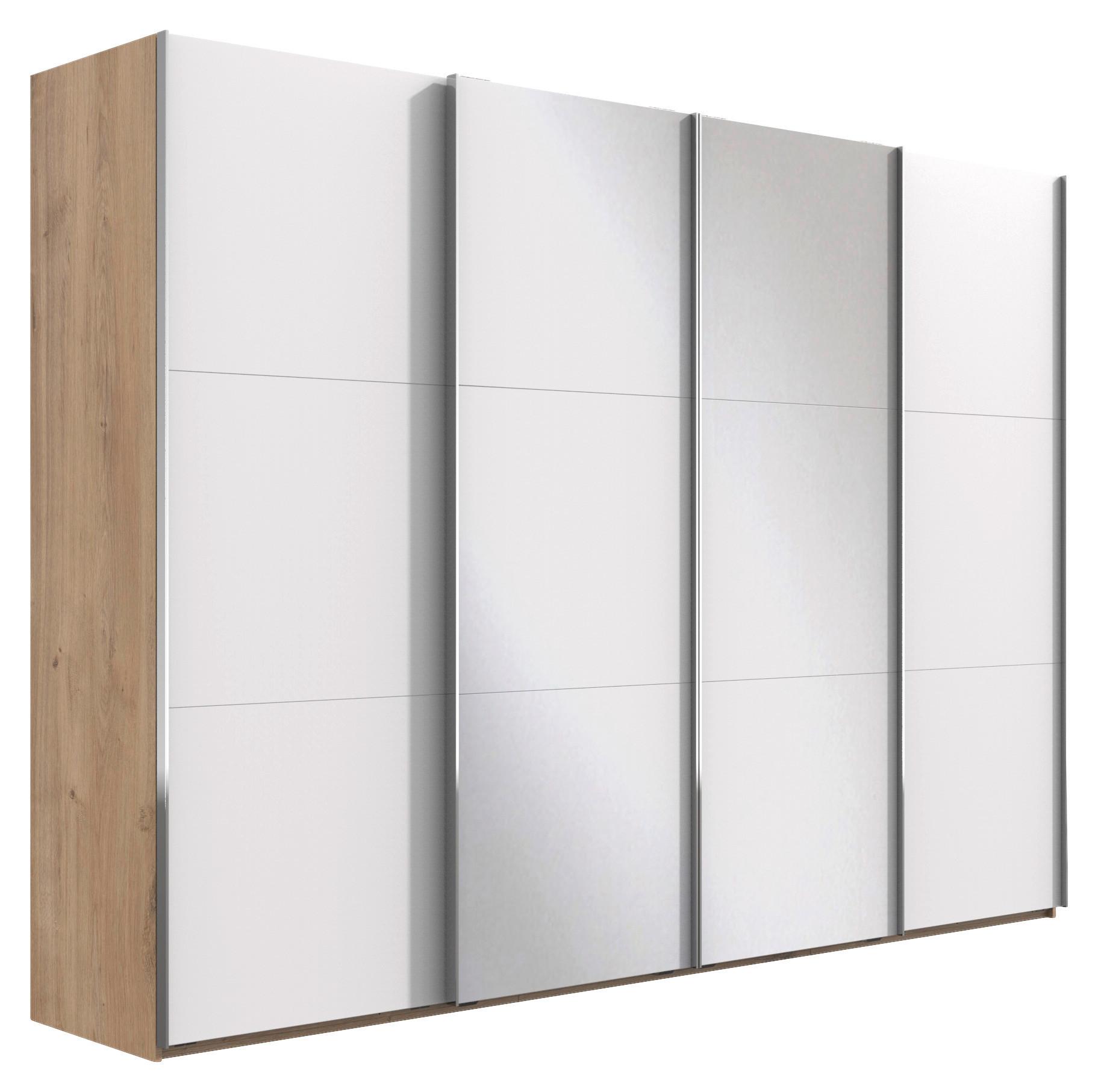 Omara Z Drsnimi Vrati Level 36 A, Bela, Barva Hrasta - barve kroma/barve hrasta, Basics, kovina/steklo (350/216/65cm) - Modern Living