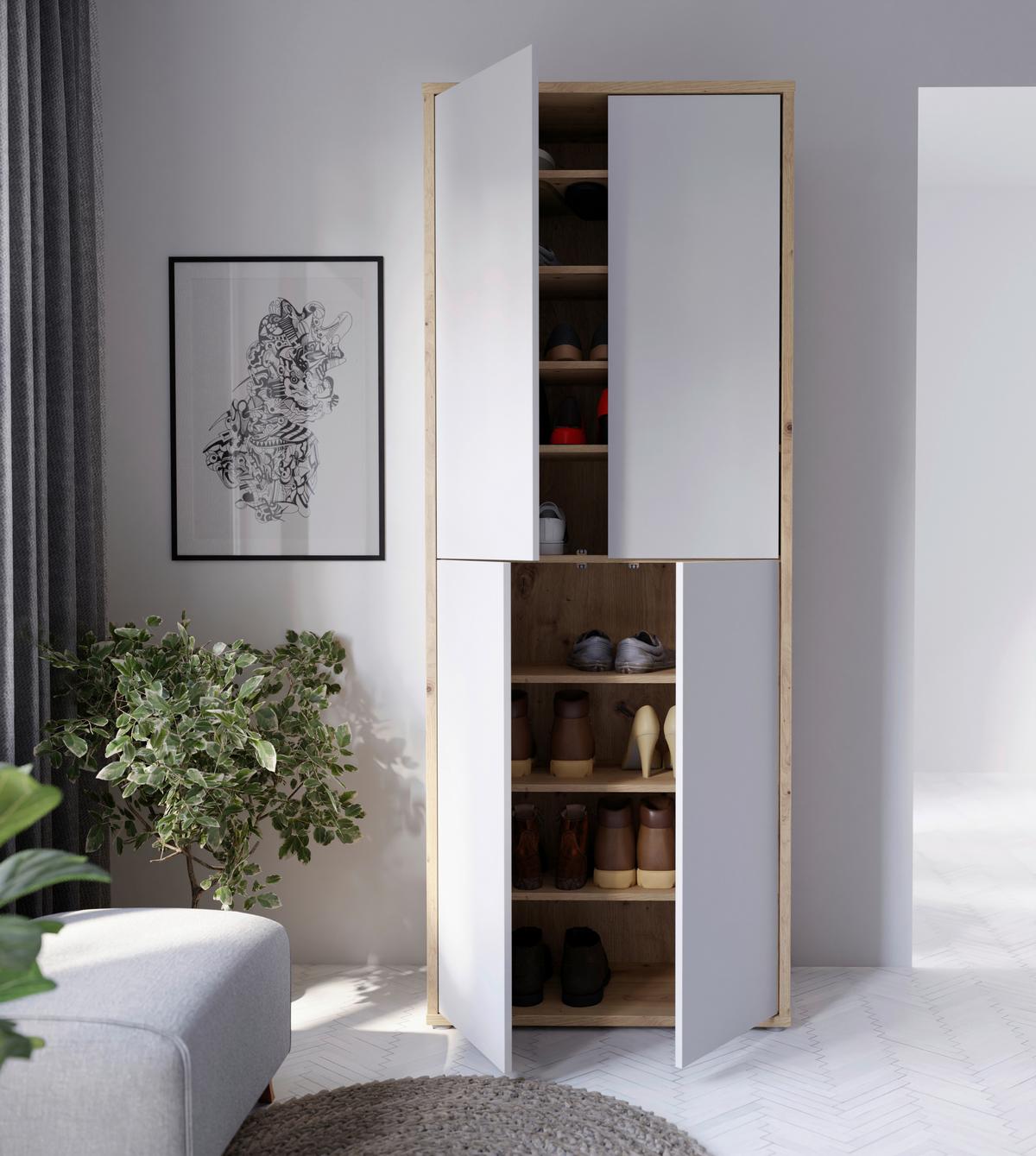 Ormar Za Cipele Alice - siva/hrast Artisan, Moderno, drvni materijal/plastika (74,5/191,9/34,9cm) - Modern Living