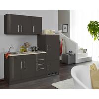 Küchenblock Toronto I m. Geräten Grau Hochglanz - Chromfarben/Grau Hochglanz, MODERN, Holzwerkstoff/Metall (180cm) - Held