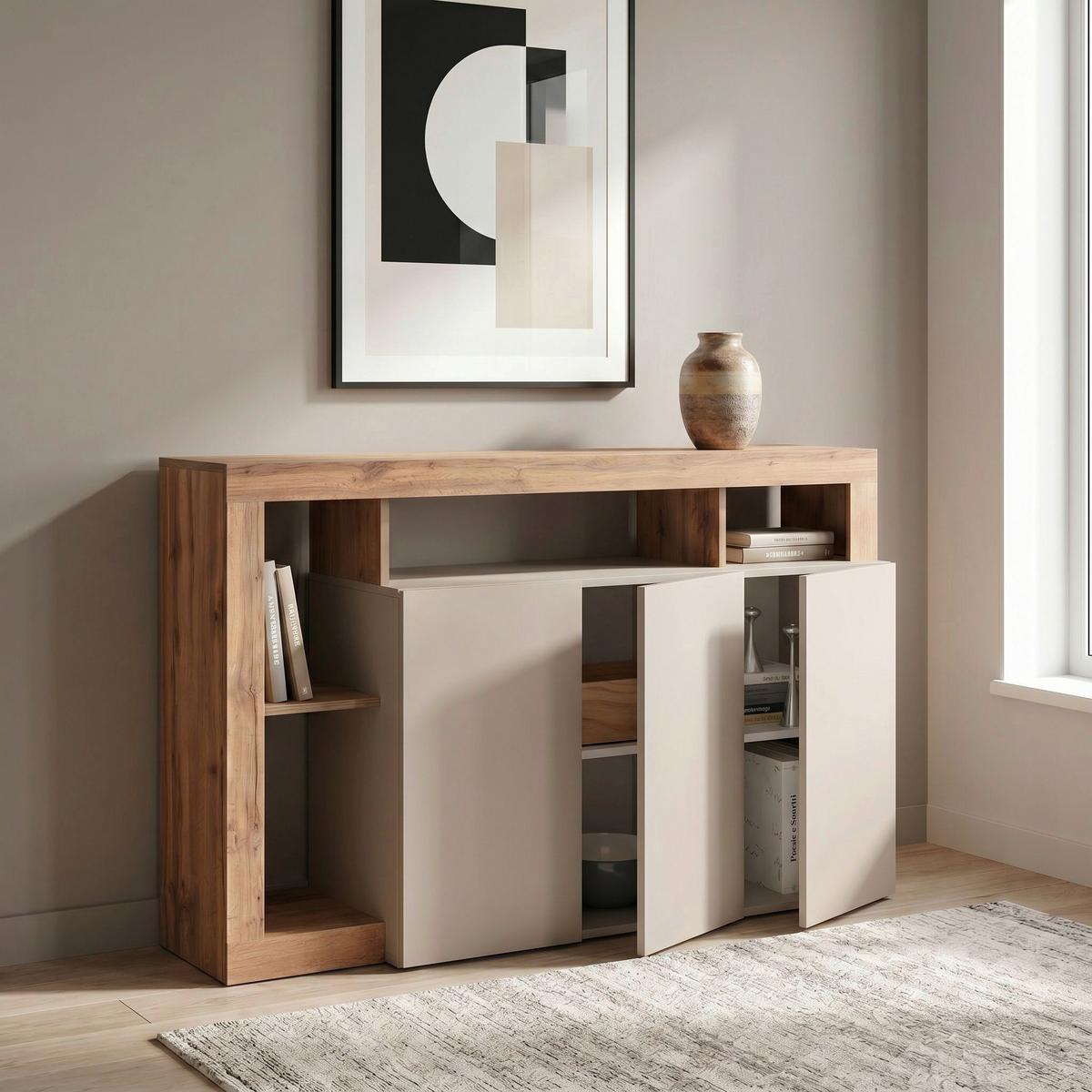 Komoda Dallas 3 - kašmir/hrast artisan, Konvencionalno, pločasti materijal (146/93/42cm) - Modern Living