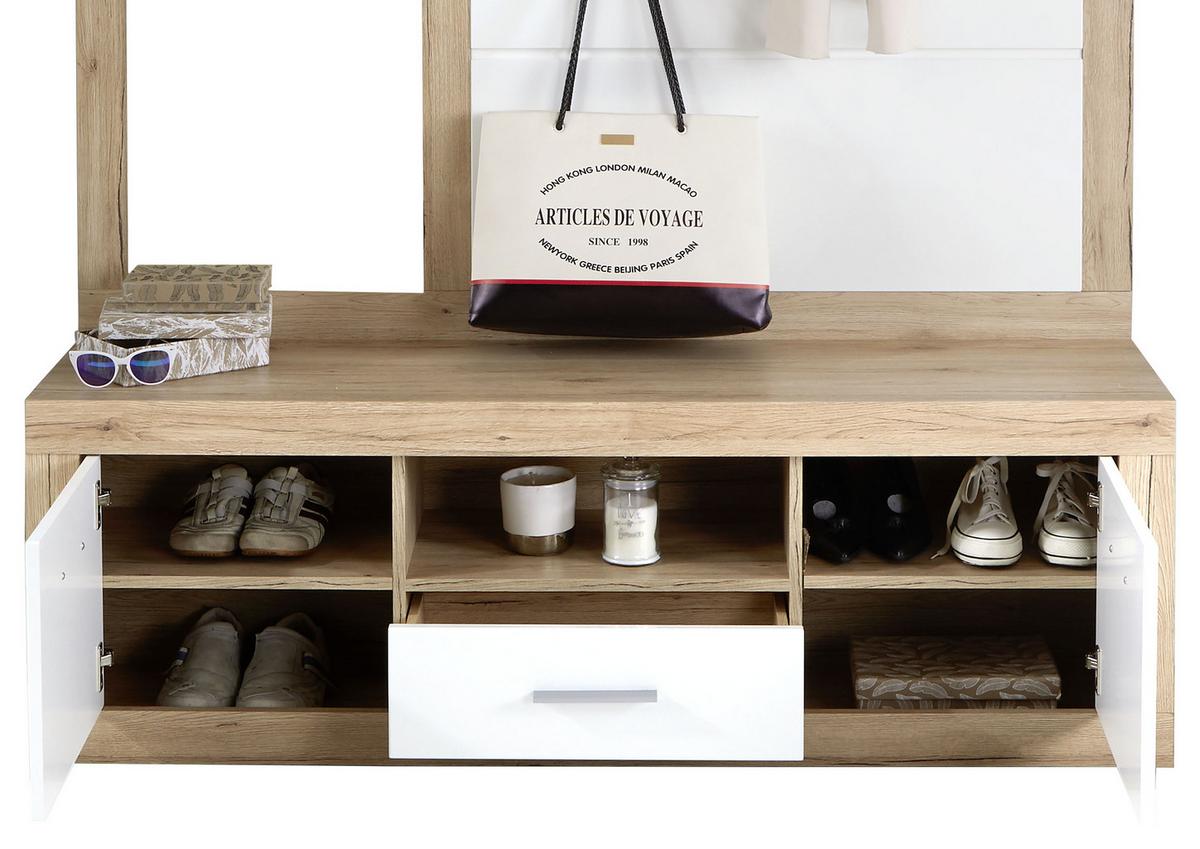 Predsoblje Malta - bijela/boje hrasta, Moderno, drvni materijal (145/197/36cm) - Modern Living