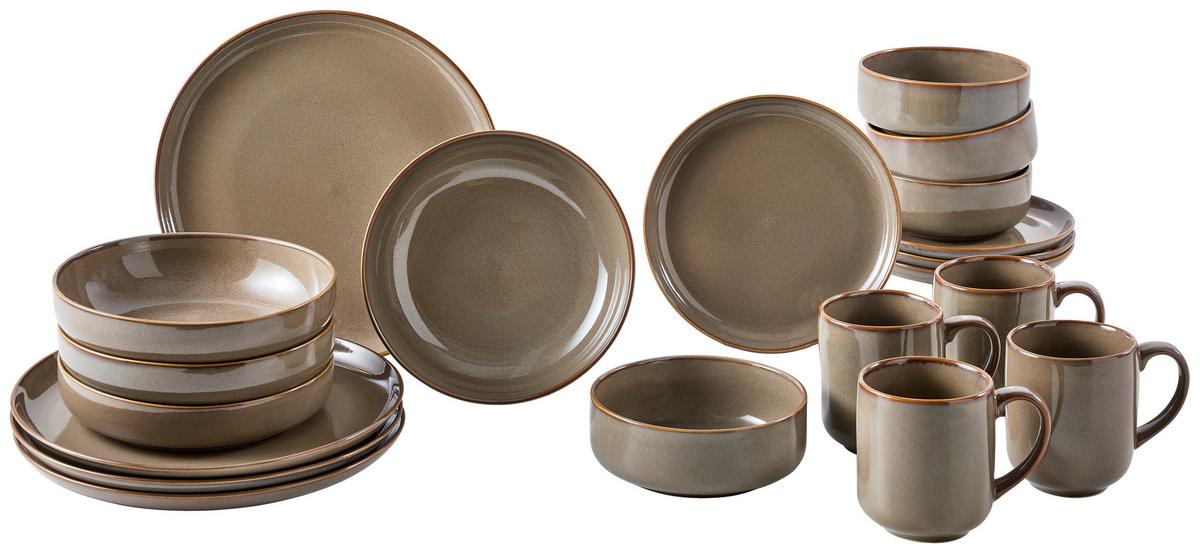 SERWIS OBIADOWO-ŚNIADANIOWY MARBELLA - brązowy, Trend, ceramika - Novel