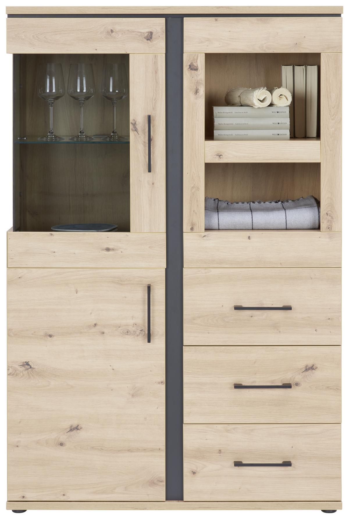 Vitrină NATURE NATV 01 - culoare lemn stejar, Konventionell, sticlă/material pe bază de lemn (95/144,3/42cm)