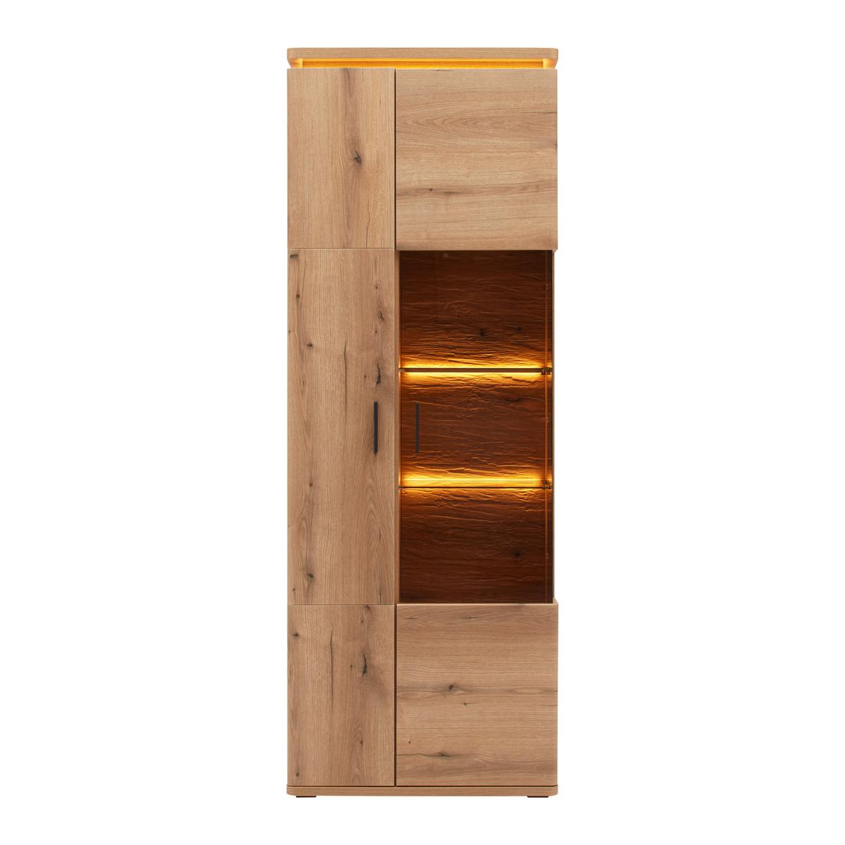 Vitrine Alameda Eichefarben inkl. Oberbodenbeleuchtung - Eichefarben, Modern, Glas/Holzwerkstoff (75/208/38cm) - Mömax