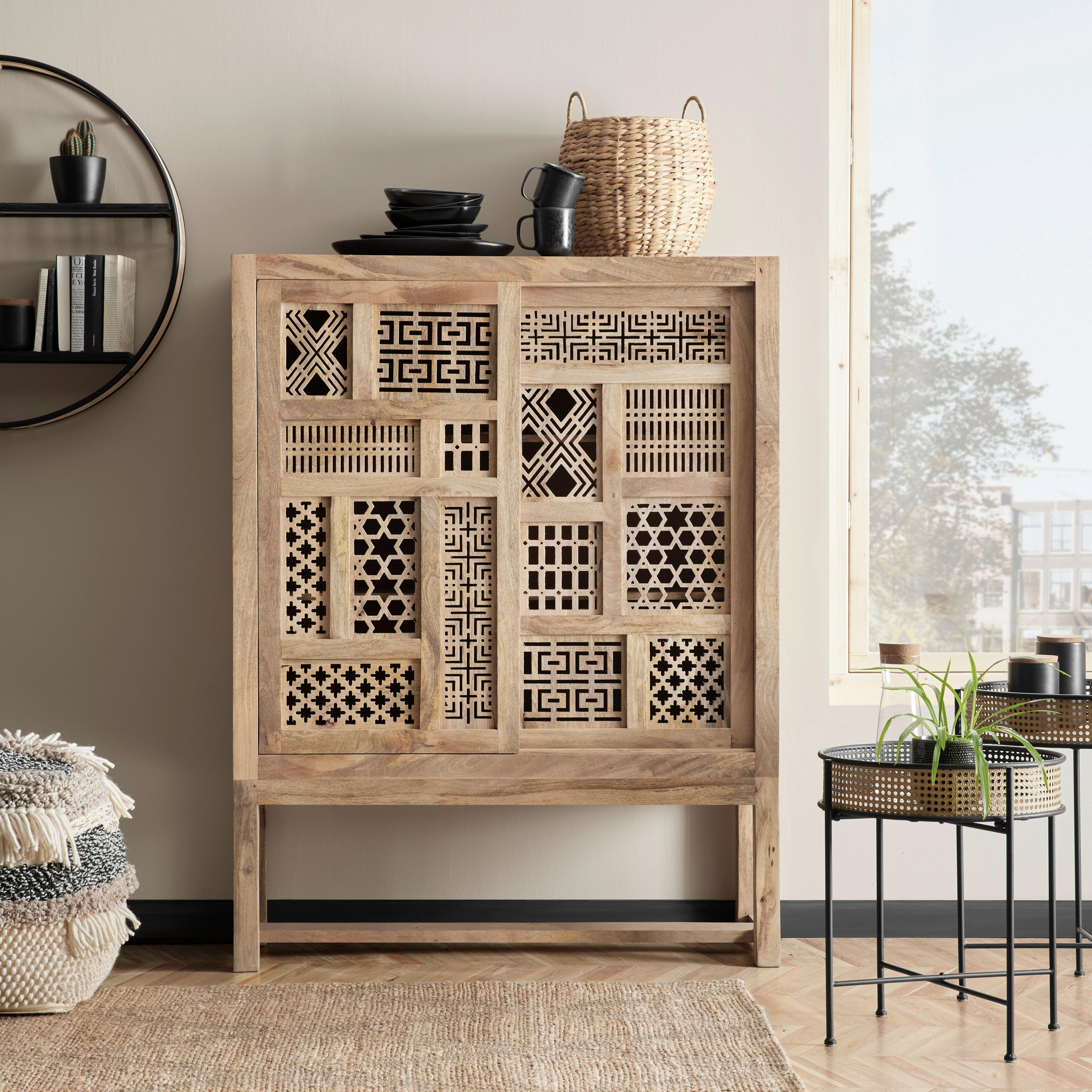 Highboard Lakota aus Mangoholz in Hellbraun - Hellbraun, LIFESTYLE, Holz (115/150/38cm) - Zandiara