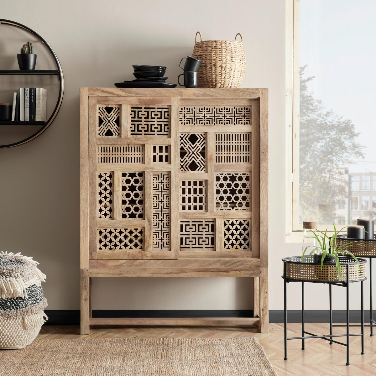 Highboard Lakota aus Mangoholz in Hellbraun - Hellbraun, LIFESTYLE, Holz (115/150/38cm) - Zandiara