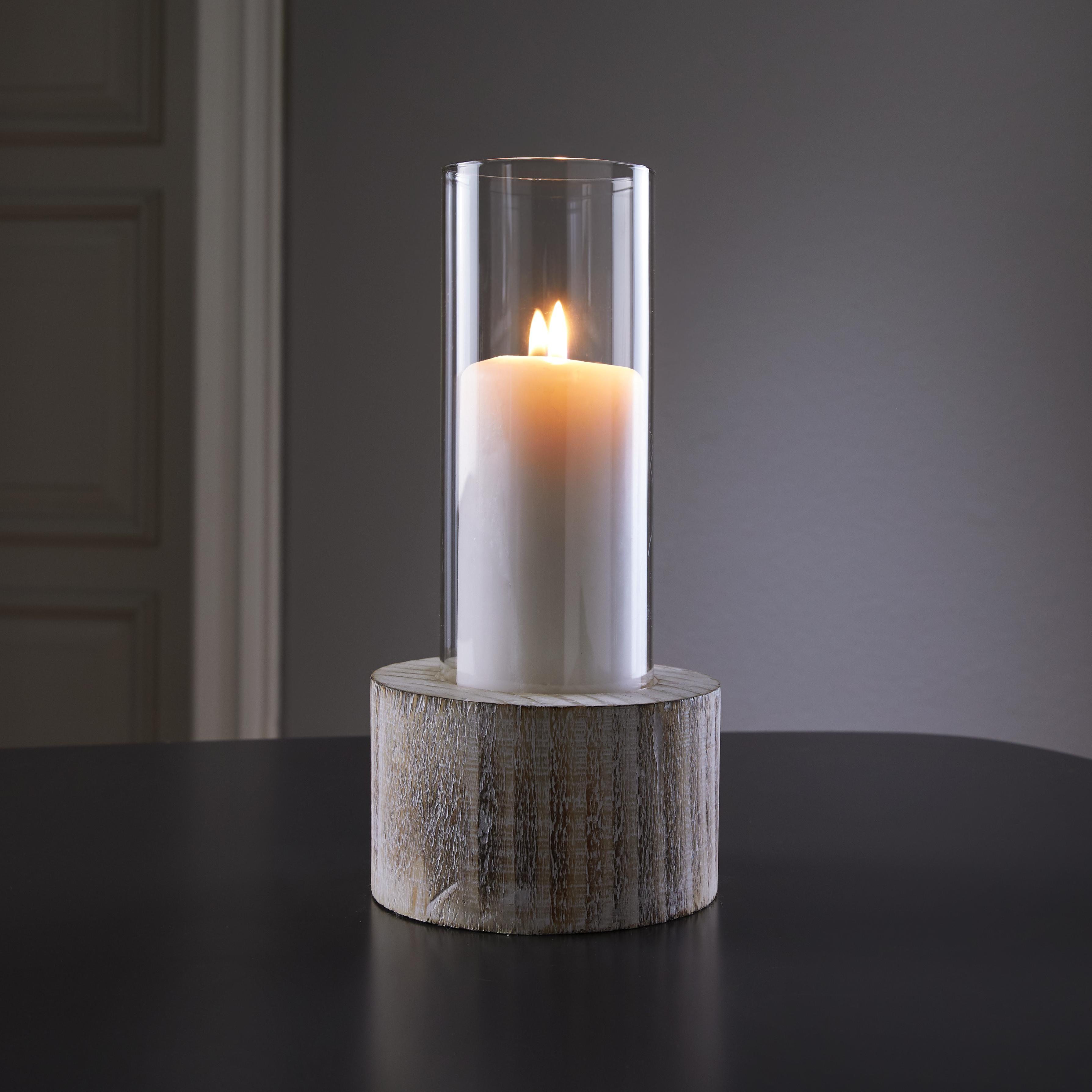 Kerzenhalter aus Tanne in Weiß Ø/H ca. 11,5/24cm 'Lenny' - Weiß, MODERN, Glas/Holz (11,5/24cm) - Bessagi Home