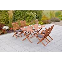 Gartentischgruppe Rio Holz/Grau 9-tlg. - Eukalyptusholzfarben/Grau, KONVENTIONELL, Holz/Textil - Gardenson