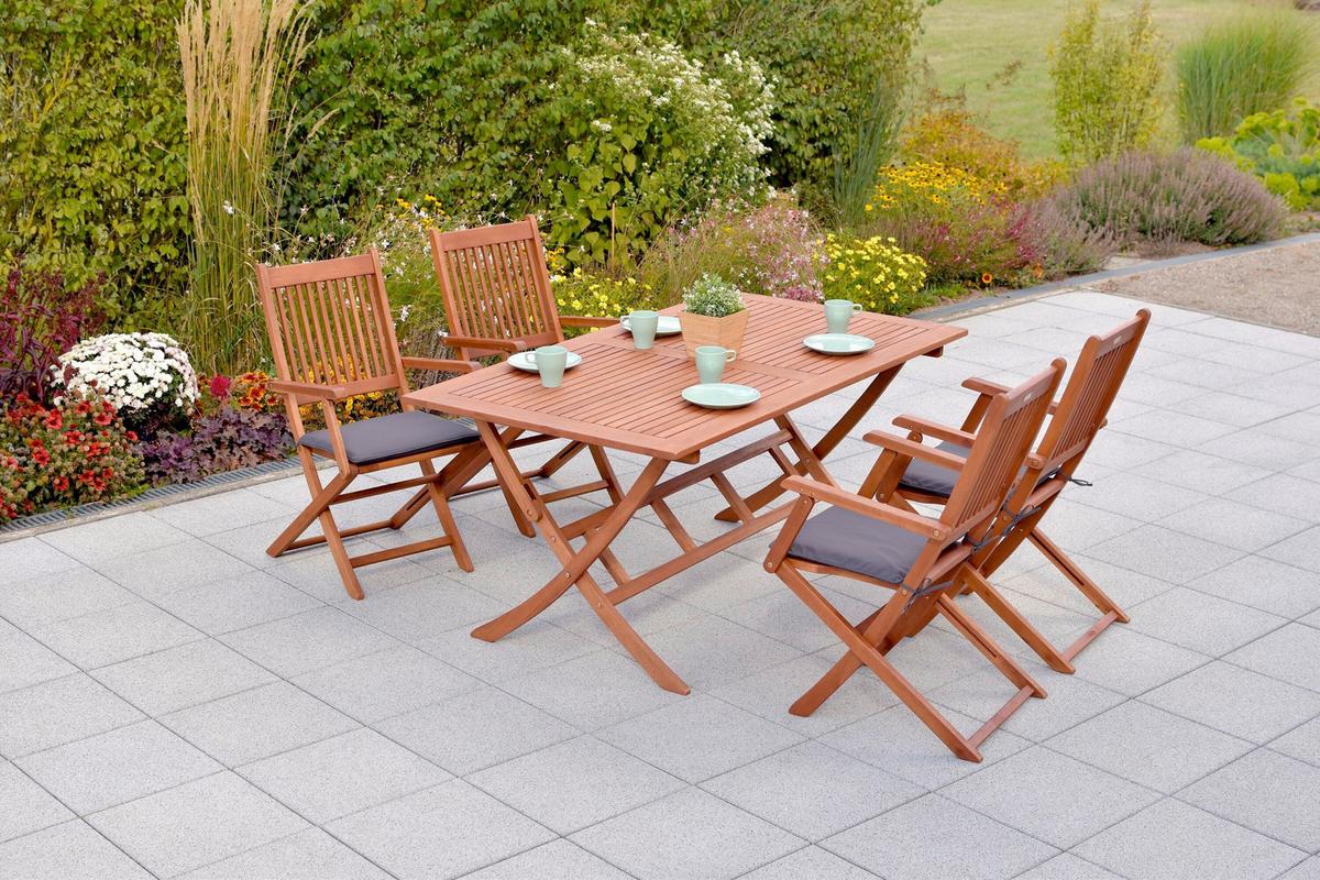 Gartentischgruppe Rio Holz/Grau 9-tlg. - Eukalyptusholzfarben/Grau, KONVENTIONELL, Holz/Textil - Gardenson