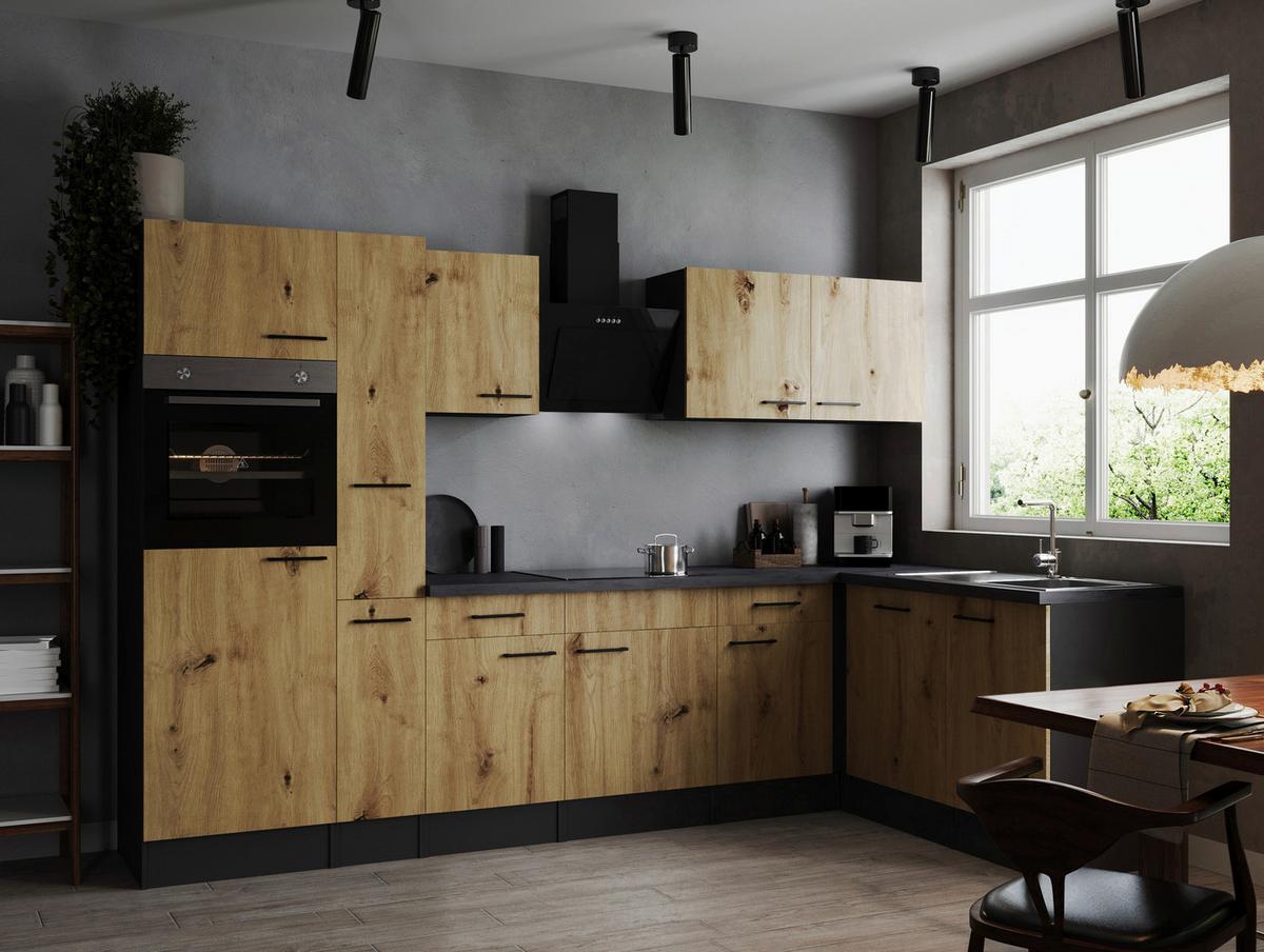 Kotna Kuhinja Z Aparati Oliver, 310x172cm - črna/siva, Design, kovina/leseni material (310/172cm) - Respekta