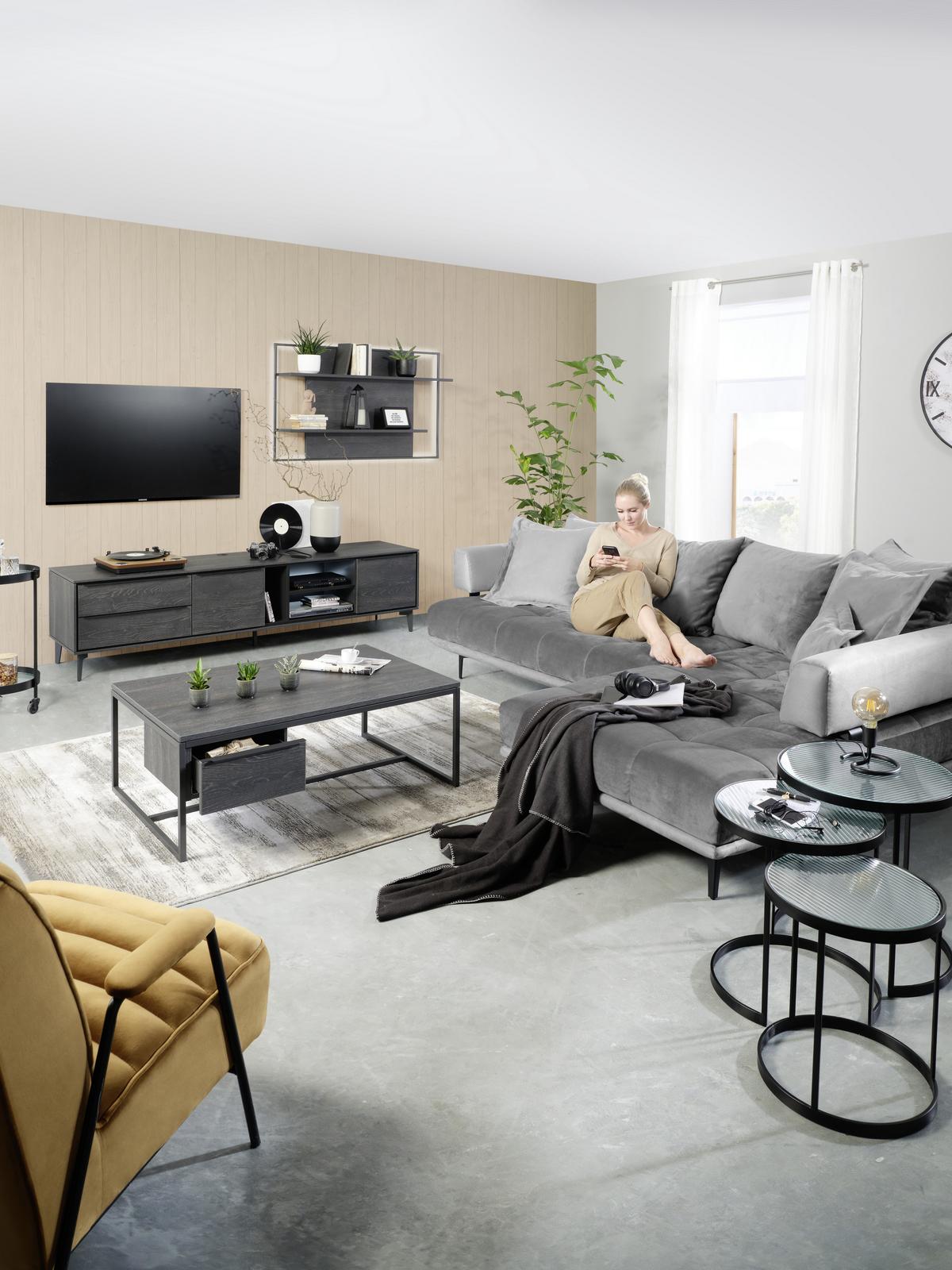 TV-Element in Anthrazit - Anthrazit/Schwarz, Modern, Holzwerkstoff/Metall (213/54/50cm) - Premium Living