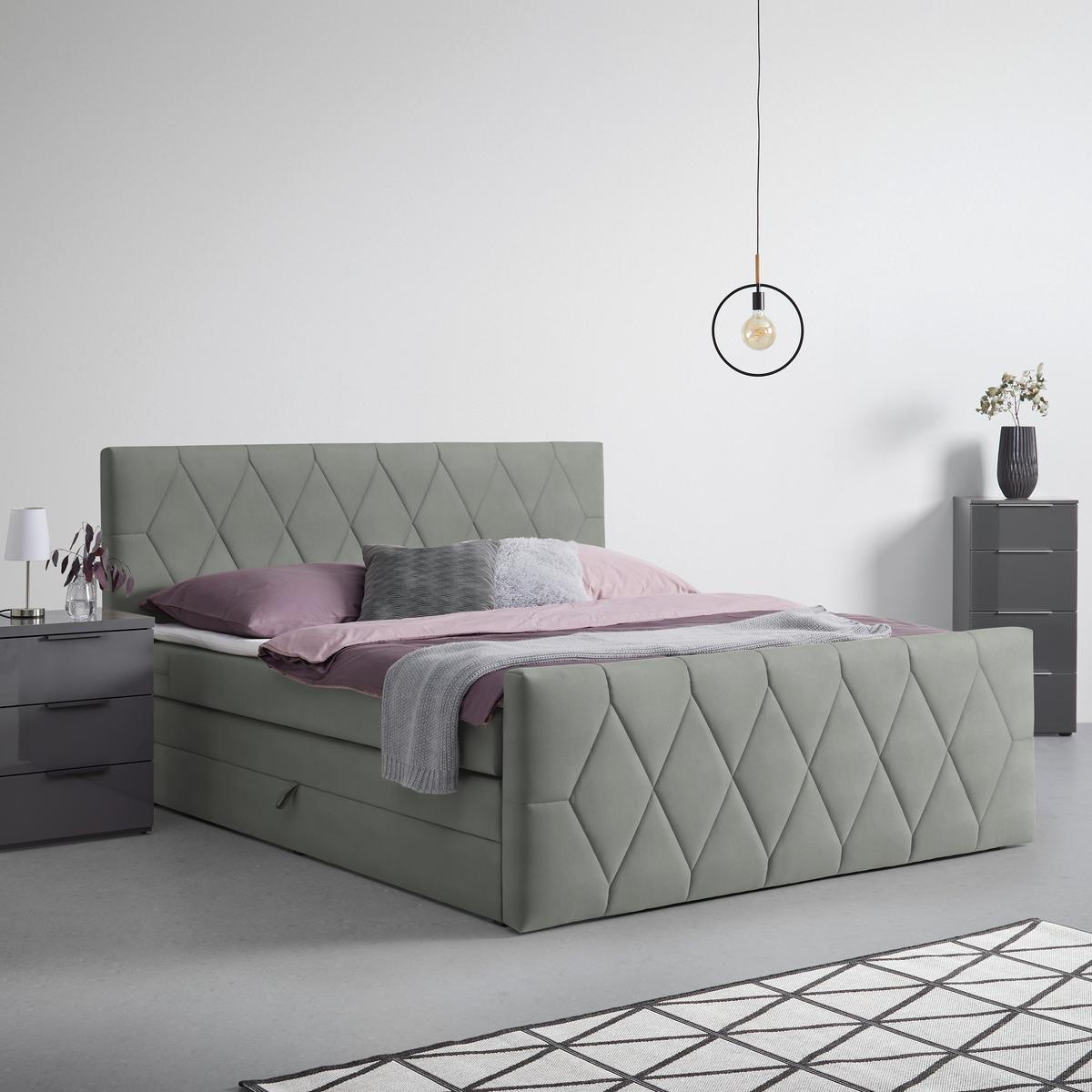 Boxspringbett Josie B Grau ca. 160x200cm - Schwarz/Grau, KONVENTIONELL, Holz/Holzwerkstoff (160/200cm) - Mömax