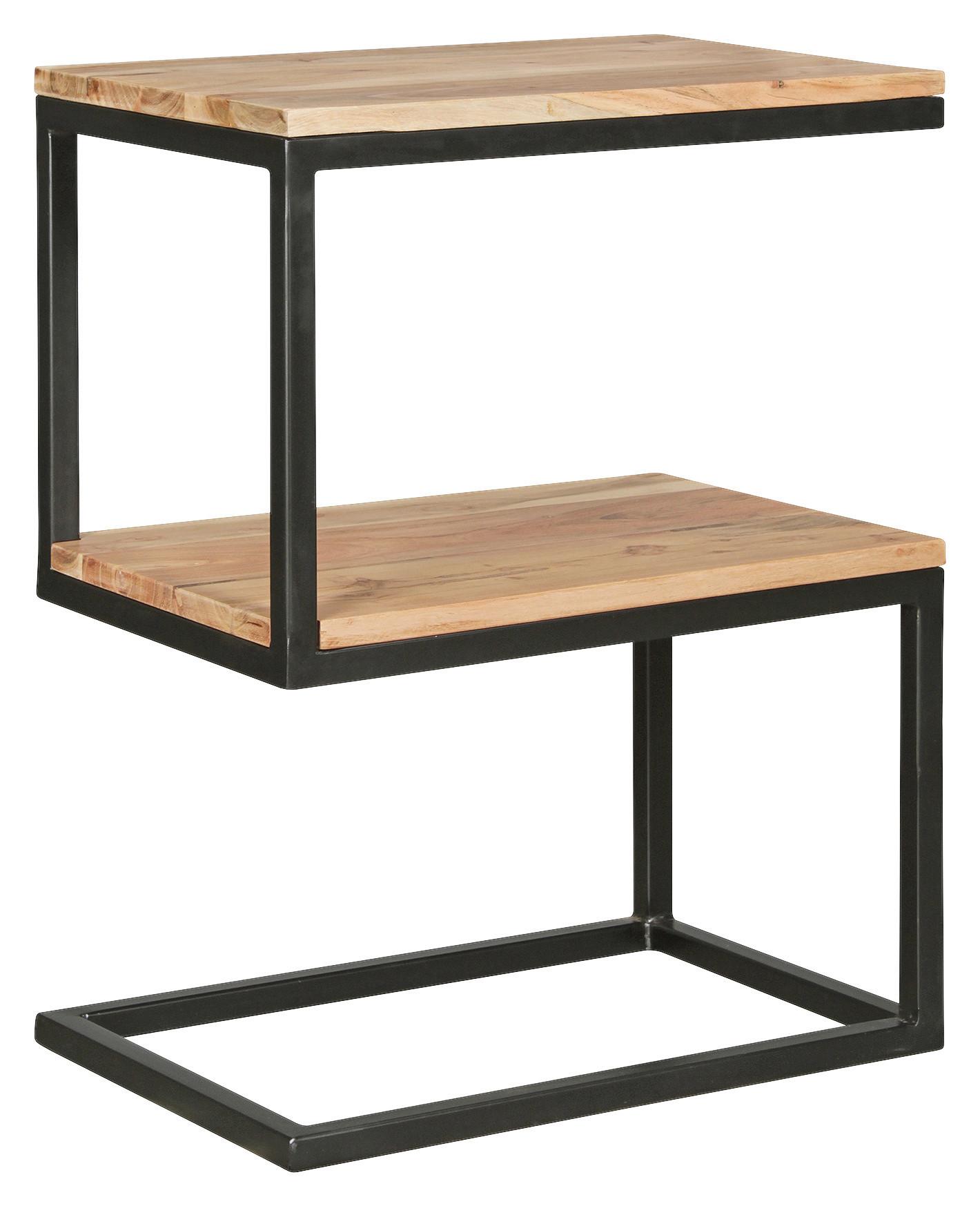 Beistelltisch "Akola" ca. 45x30 cm, aus Akazie - Schwarz/Akaziefarben, Design, Holz/Metall (45/30/60cm) - MID.YOU