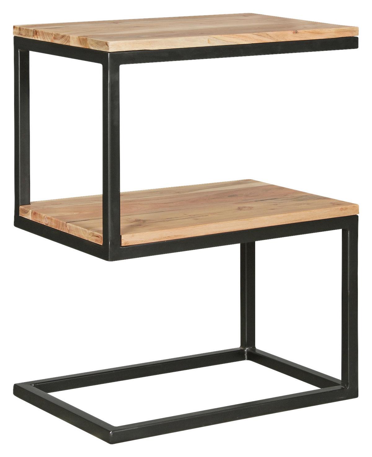 Beistelltisch "Akola" ca. 45x30 cm, aus Akazie - Schwarz/Akaziefarben, Design, Holz/Metall (45/30/60cm) - MID.YOU