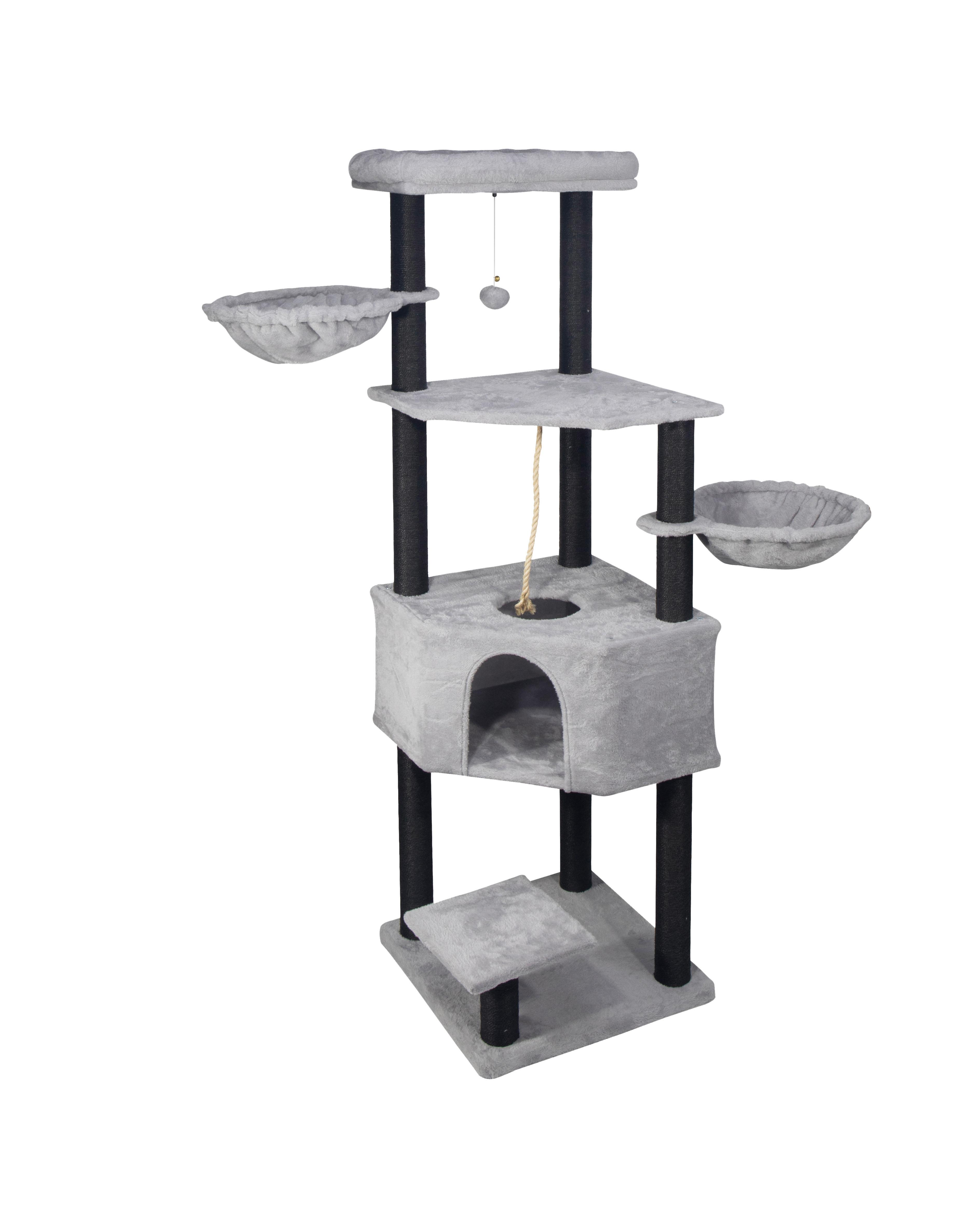 Kratzbaum Tiger Grau - Grau, KONVENTIONELL, Karton/Holzwerkstoff (50/50/160cm) - Mömax