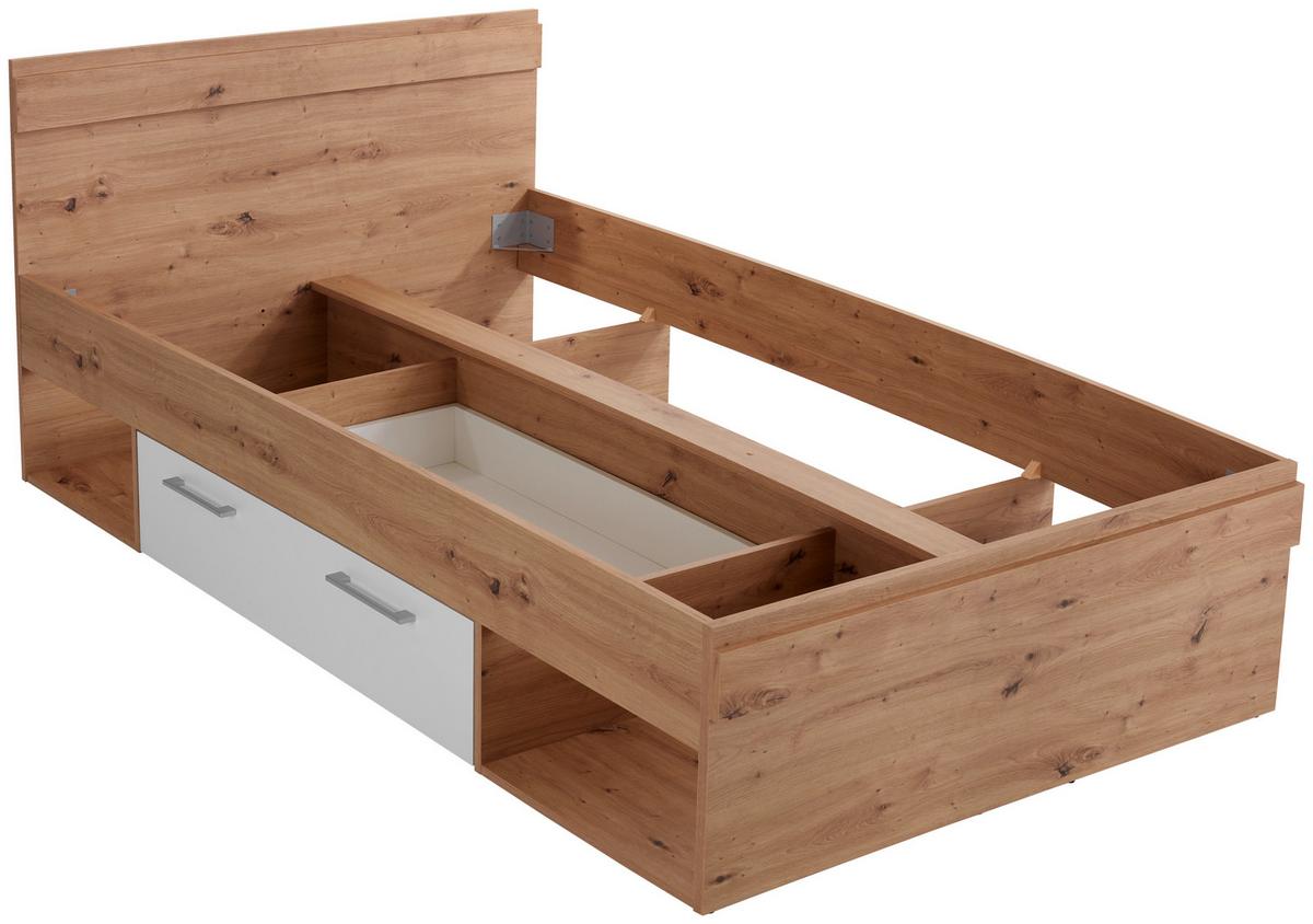 Krevet Box 120 - bijela/hrast Artisan, Moderno, drvni materijal (120/200cm) - Modern Living