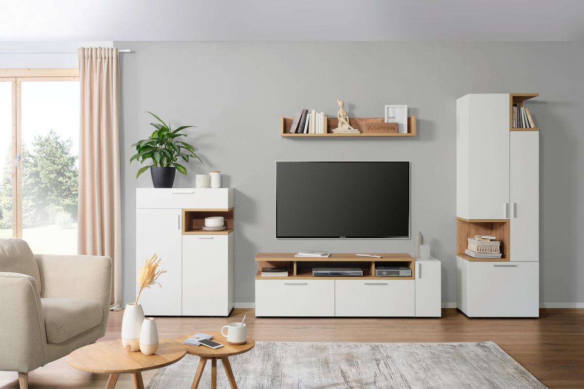 TV-Element in Weiß/Eichefarben - Eichefarben/Alufarben, MODERN, Holzwerkstoff/Kunststoff (160/53/40cm) - Mömax