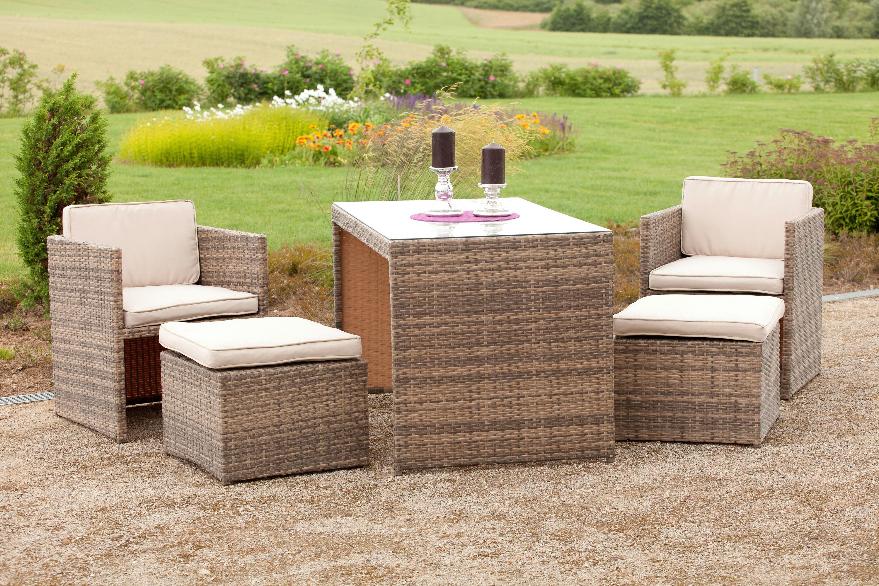 Gartenset Merano 11-tlg. in Naturfarben - Beige/Naturfarben, MODERN, Glas/Kunststoff - Gardenson