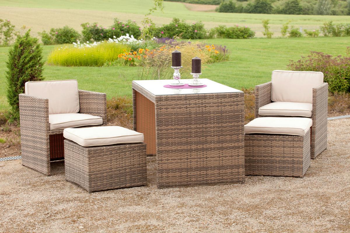 Gartenset Merano 11-tlg. in Naturfarben - Beige/Naturfarben, MODERN, Glas/Kunststoff - Gardenson