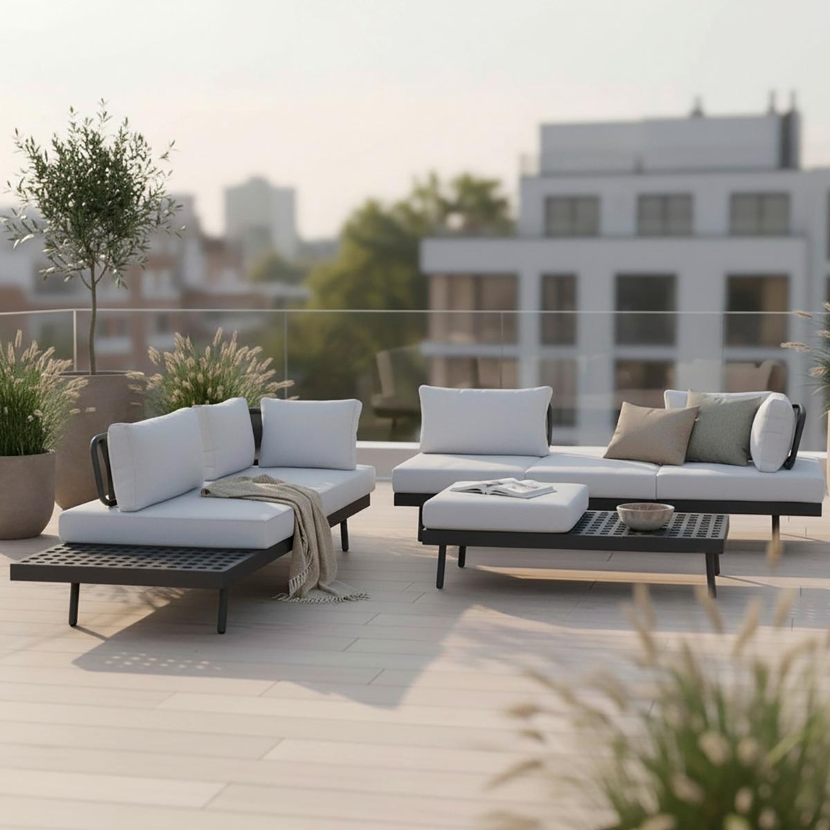 KOMPLET MEBLI TARASOWYCH EMMA - biały/ciemnoszary, Modern, metal/tkanina (220/79/87cm) - Bessagi Garden