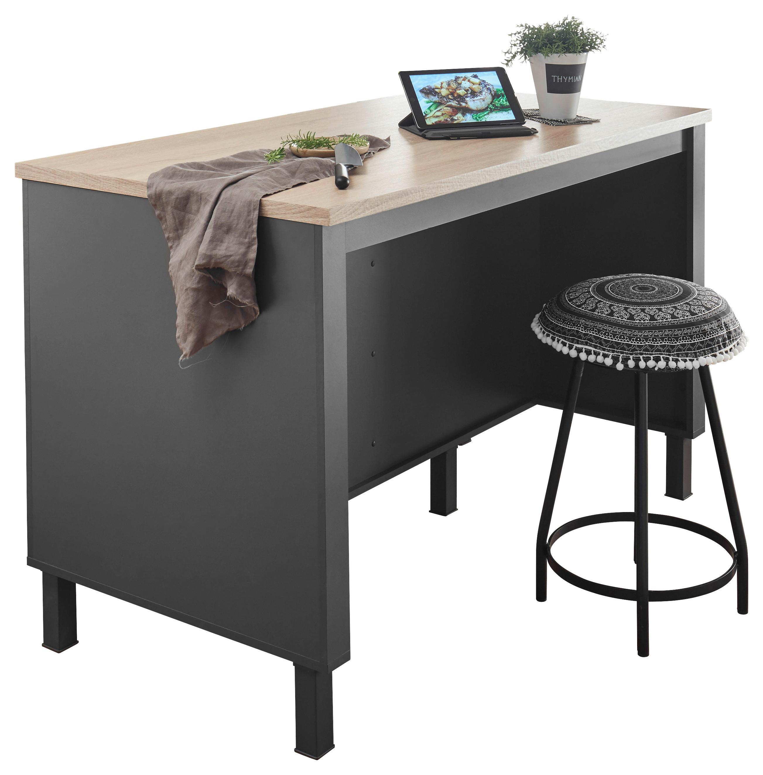 Kuhinjski Otok Bilberry, Antracit, Imitacija Hrasta - hrast sonoma/antracit, Design, leseni material (138/90/75cm) - Livetastic