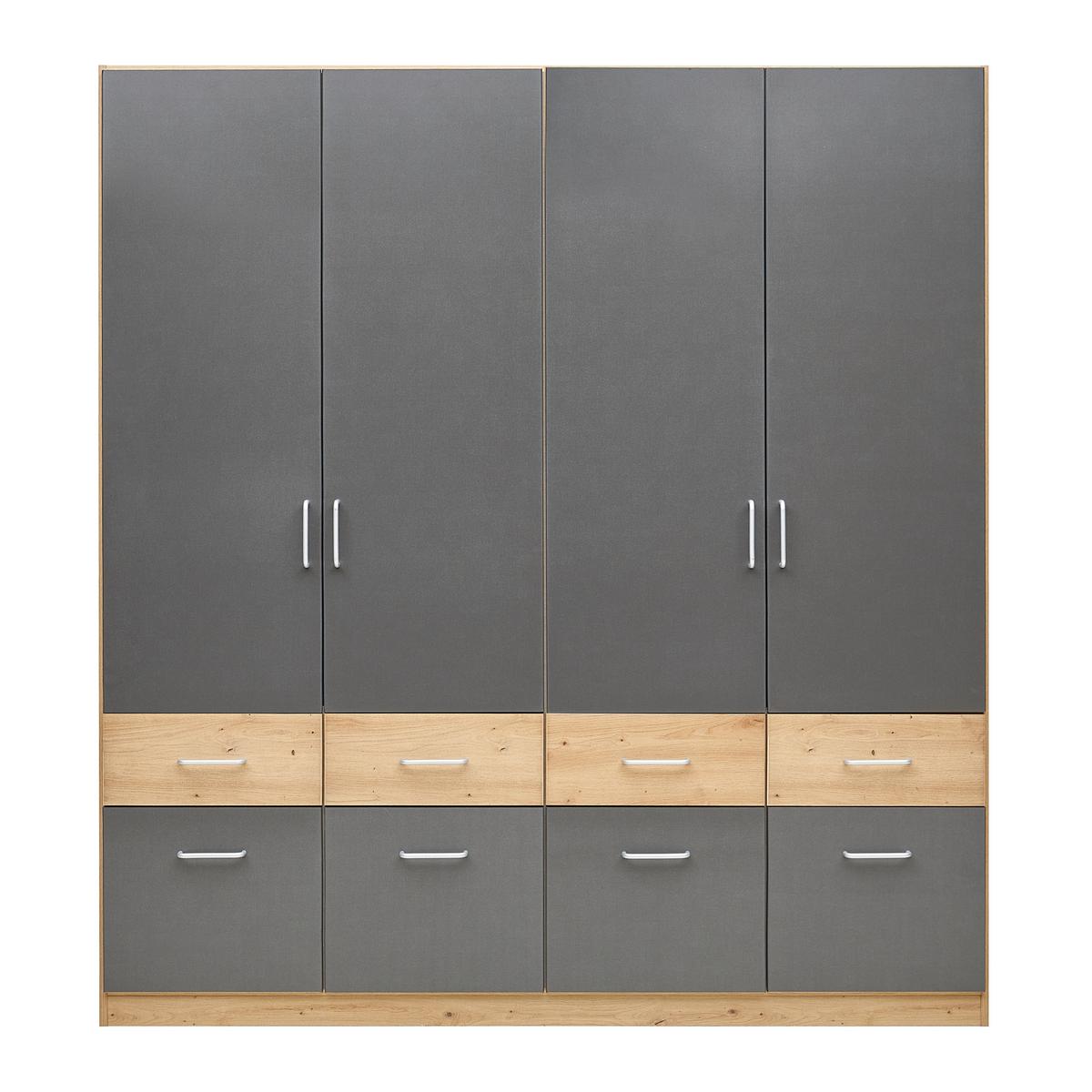 Drehtürenschrank Aalen-Extra in Grau/Eiche Artisan - Alufarben/Eiche Artisan, Holzwerkstoff/Kunststoff (181/197/54cm) - Mömax