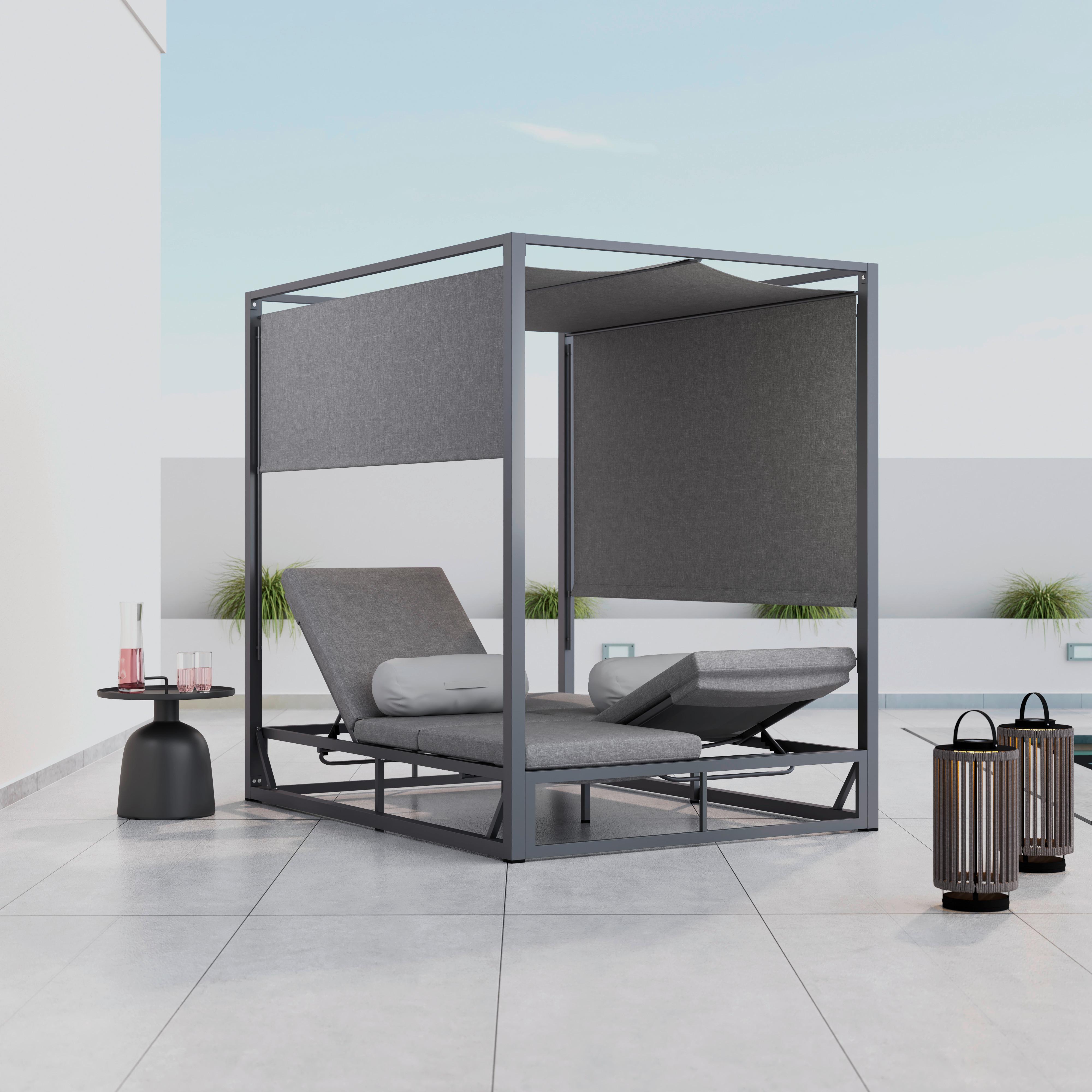 Sonneninsel Aviva Dunkelgrau wetterfest - Grau, Modern, Textil/Metall (200/196/148cm) - Bessagi Garden