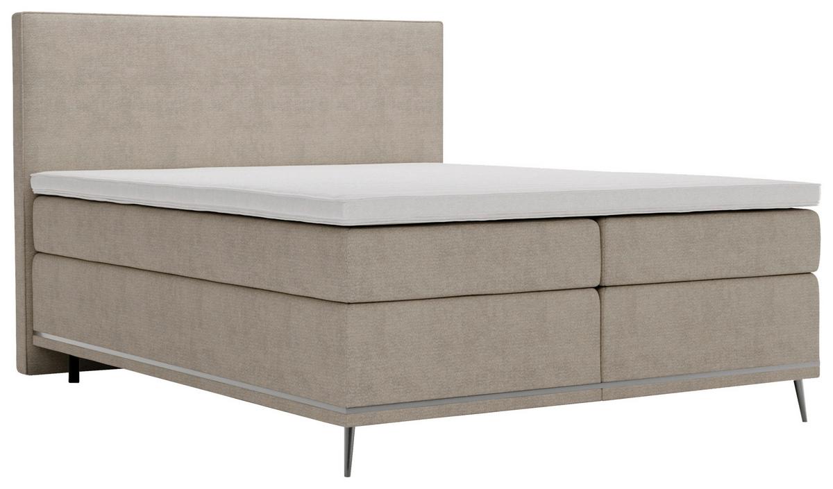 Boxspringbett CROMO Beige - Beige/Silberfarben, Konventionell, Textil/Metall (200/200cm) - Premium Living