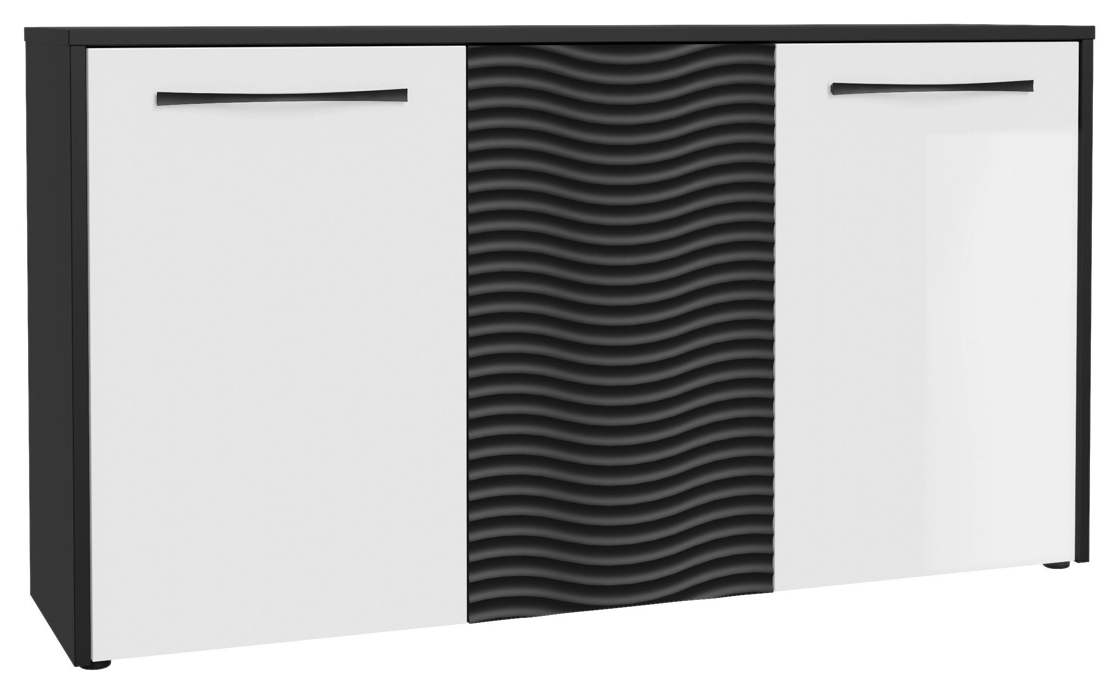 Komoda Karlshamn - bijela visoki sjaj/crna, Moderno, drvni materijal/metal (164,2/88,8/42cm) - Premium Living