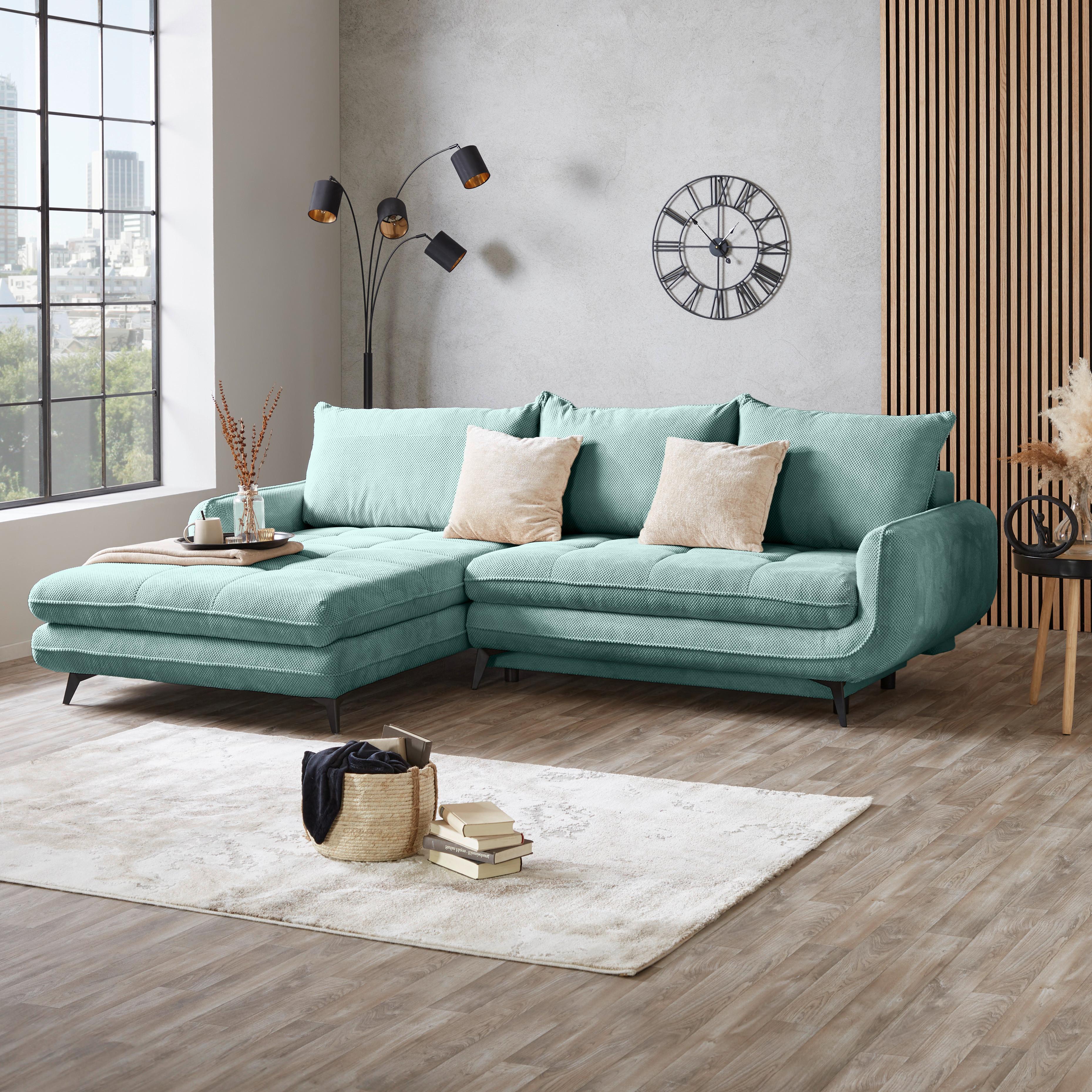 Kutna Garnitura Wave - tirkizna/crna, Moderno, tekstil/metal (189/266cm) - Modern Living
