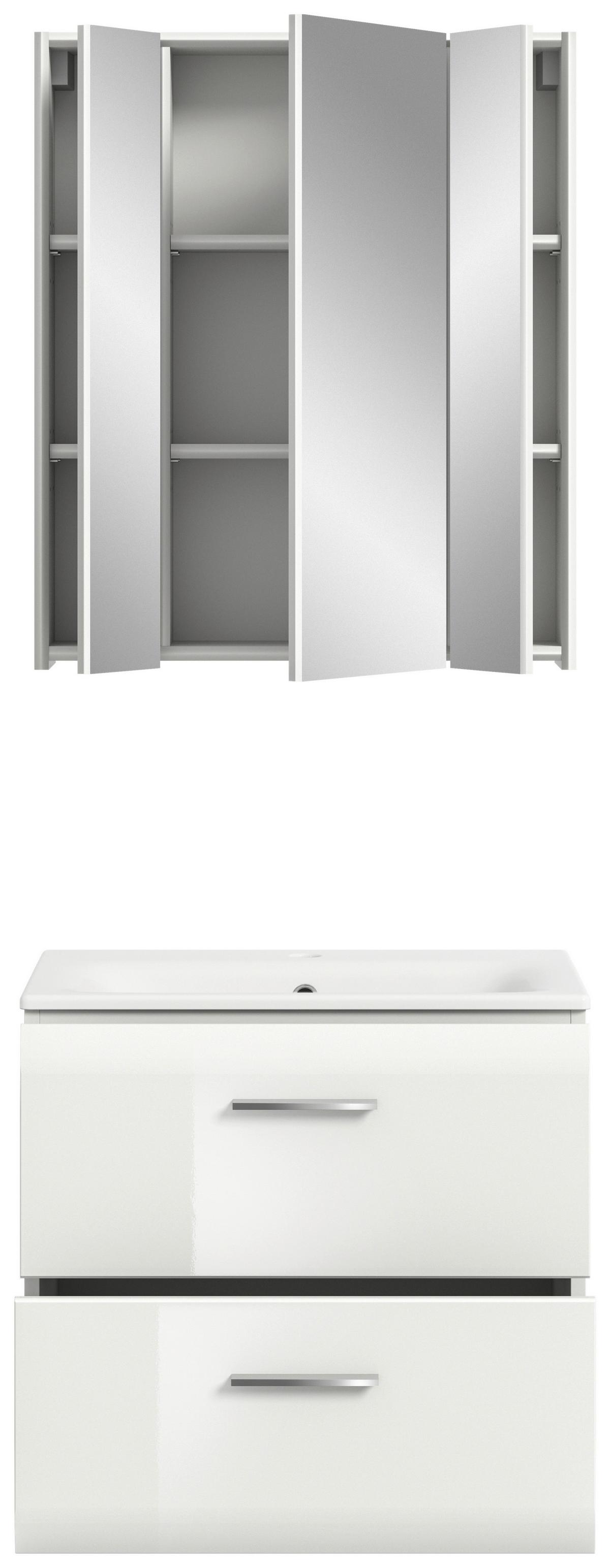 Badezimmer Ice 2-tlg. ca. 60 cm Weiß - Weiß Hochglanz/Silberfarben, MODERN, Keramik/Holzwerkstoff (60cm) - MID.YOU