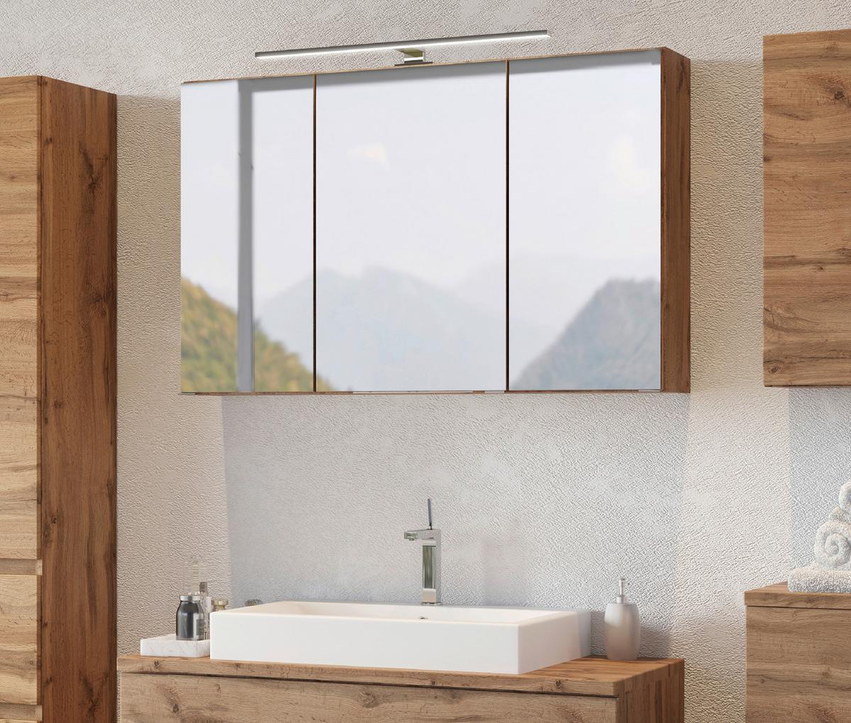 Spiegelschrank Pienza mit LED 3-türig ca. 100x64 cm Eiche - Chromfarben/Eiche Wotan, MODERN, Holzwerkstoff/Metall (100/64/20cm) - Held