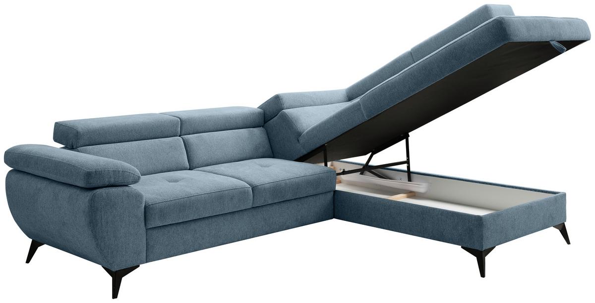 Kutna Garnitura Floris - plava/crna, Moderno, tekstil/metal (256/75-90/200cm) - Modern Living