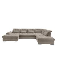 Wohnlandschaft Rigatti Grau- Braun Cord mit Bettkasten - Graubraun/Schwarz, MODERN, Textil/Metall (184/387/252cm) - Livetastic