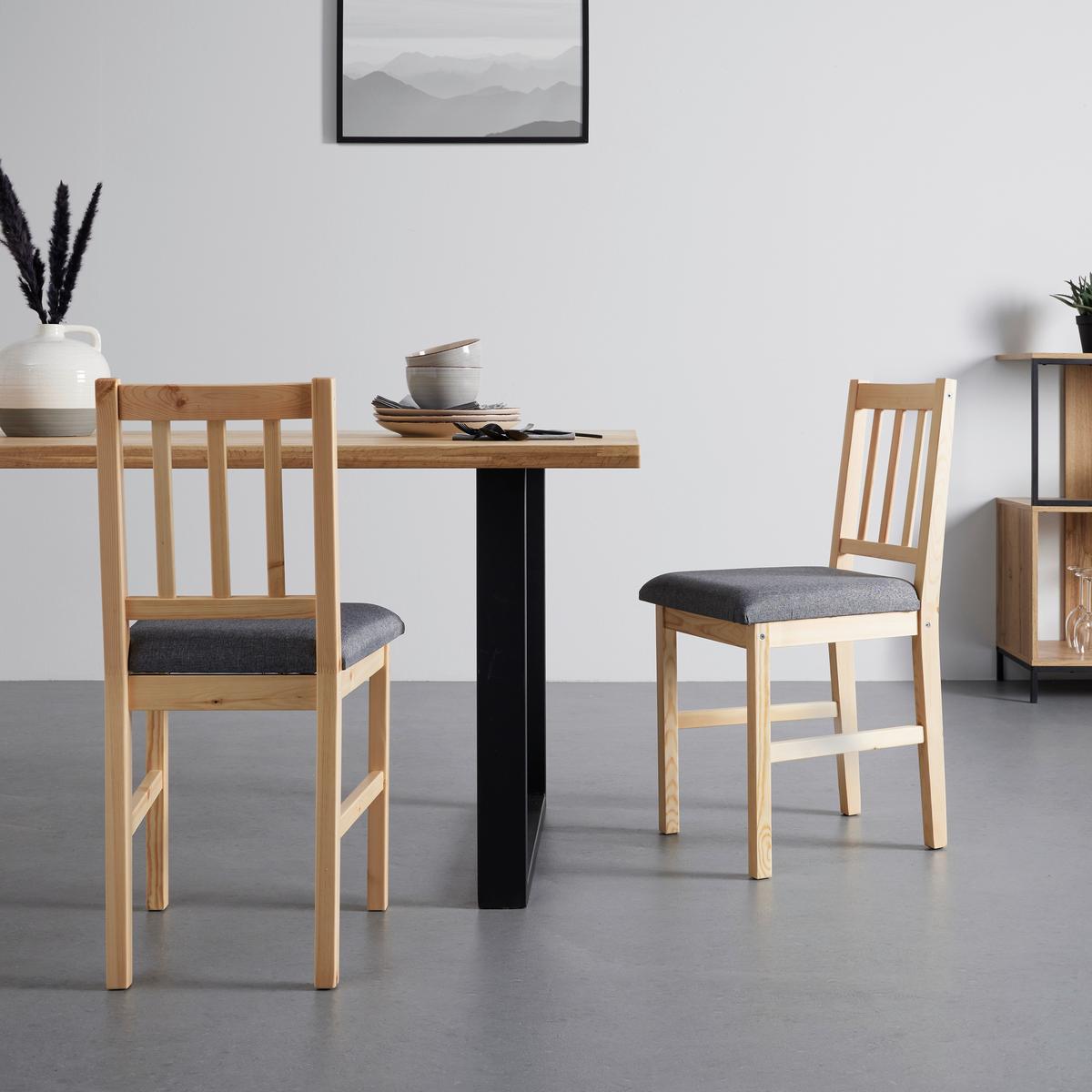 Holzstuhl-Set Massivholz, "Nicolas", grau, aus Kiefer - Grau/Kieferfarben, MODERN, Holz/Textil (41/85/45cm) - Bessagi Home