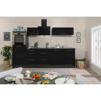 Küchenzeile mit Geräte Schwarz Hochgl/Eiche Grau B: ca. 280cm - Edelstahlfarben/Eichefarben, Basics, Holzwerkstoff/Metall (280cm) - Respekta