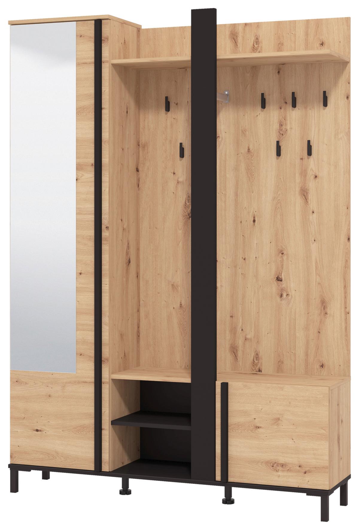 Előszobafal Nino - fekete/Artisan tölgy, Basics, faalapú anyag (134,5/192,5/34,5cm) - Carryhome