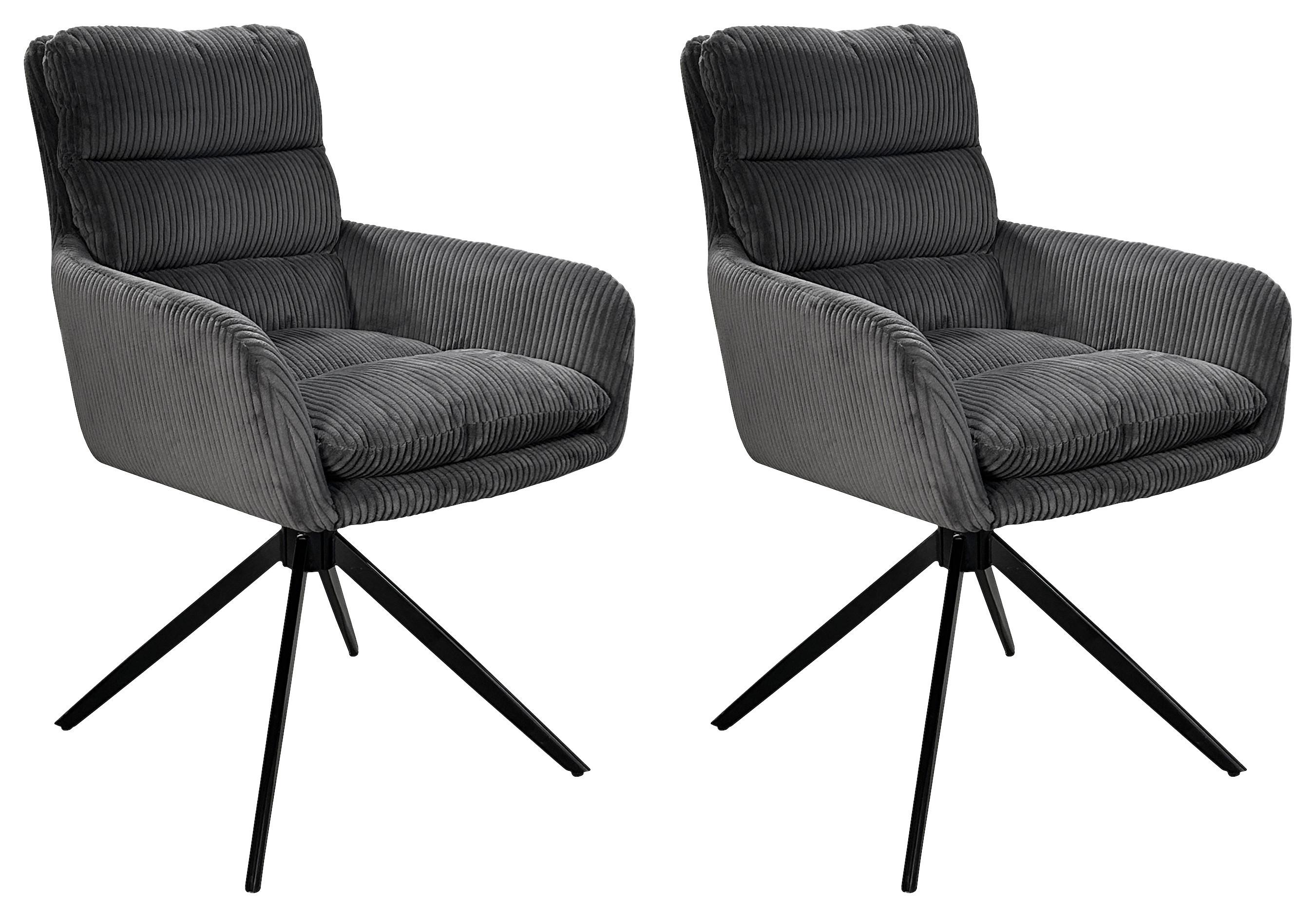 Armlehnstuhl-Set Pura 2er-Set Dunkelgrau - Dunkelgrau/Schwarz, Design, Textil/Metall (58/88/64cm) - MID.YOU