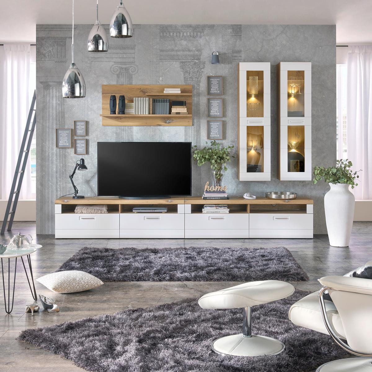 Tv-element Auris, Bela, Barva Hrasta - barve hrasta/bela, Moderno, umetna masa/leseni material (163/50/50cm) - Mömax