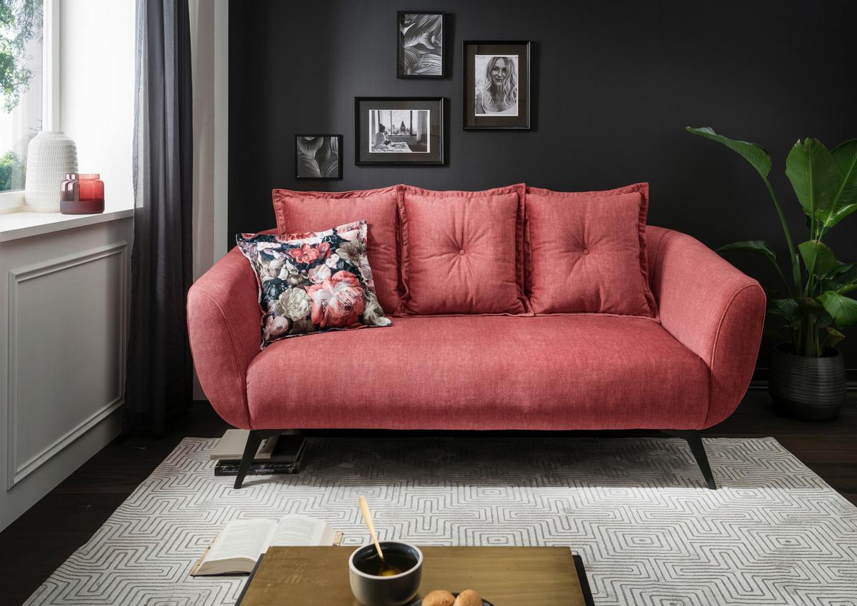2,5-Sitzer-Sofa Baggio Koralle Velours - Koralle/Multicolor, MODERN, Holz/Textil (196/94/103cm) - Livetastic