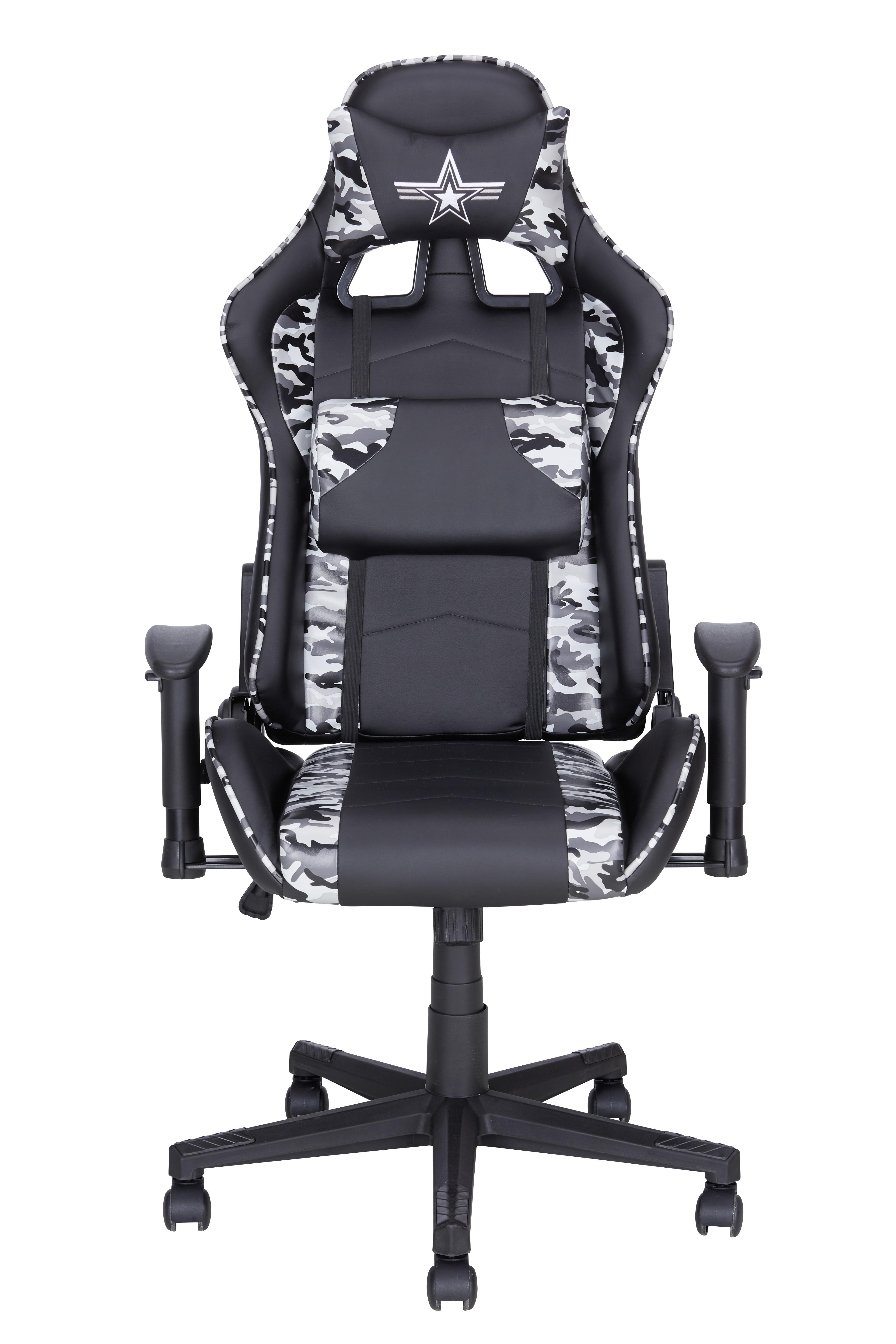 Gaming Stol Army Črna, Vojaški Potisk - siva/črna, Moderno, kovina/umetna masa (67/125-135/60cm) - Mömax