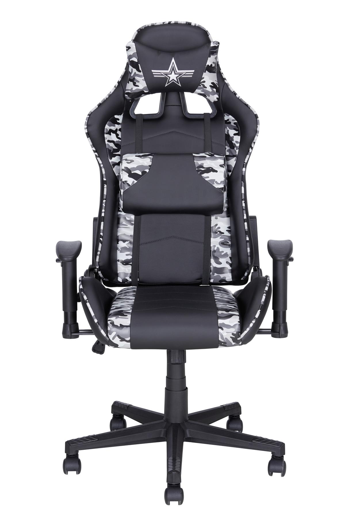Gaming Stol Army Črna, Vojaški Potisk - siva/črna, Moderno, kovina/umetna masa (67/125-135/60cm) - Mömax